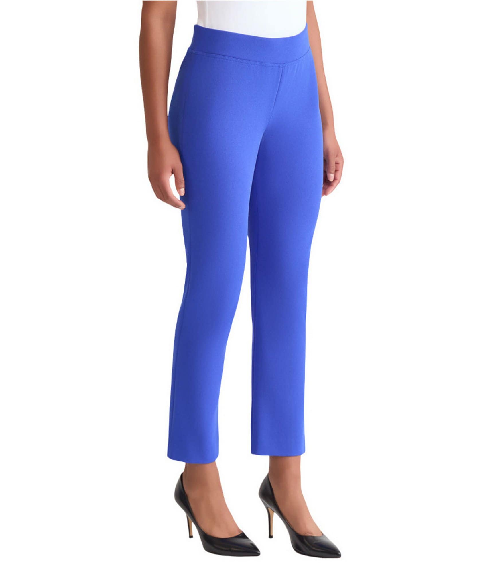 Ming Wang Stretch Crepe Flat Front Straight-Leg Ankle Pants