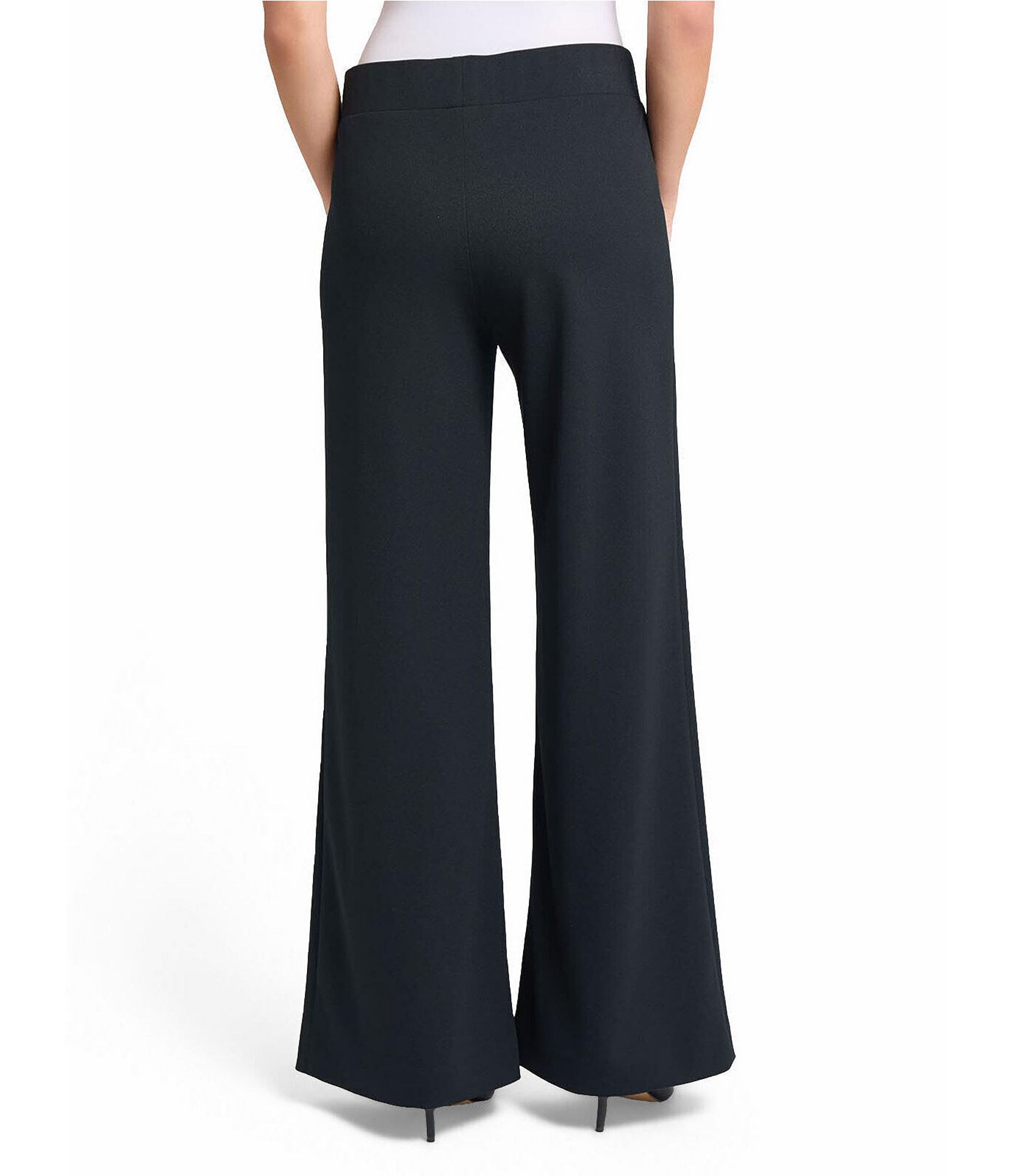 Ming Wang Stretch Crepe Flat Front Wide-Leg Pants