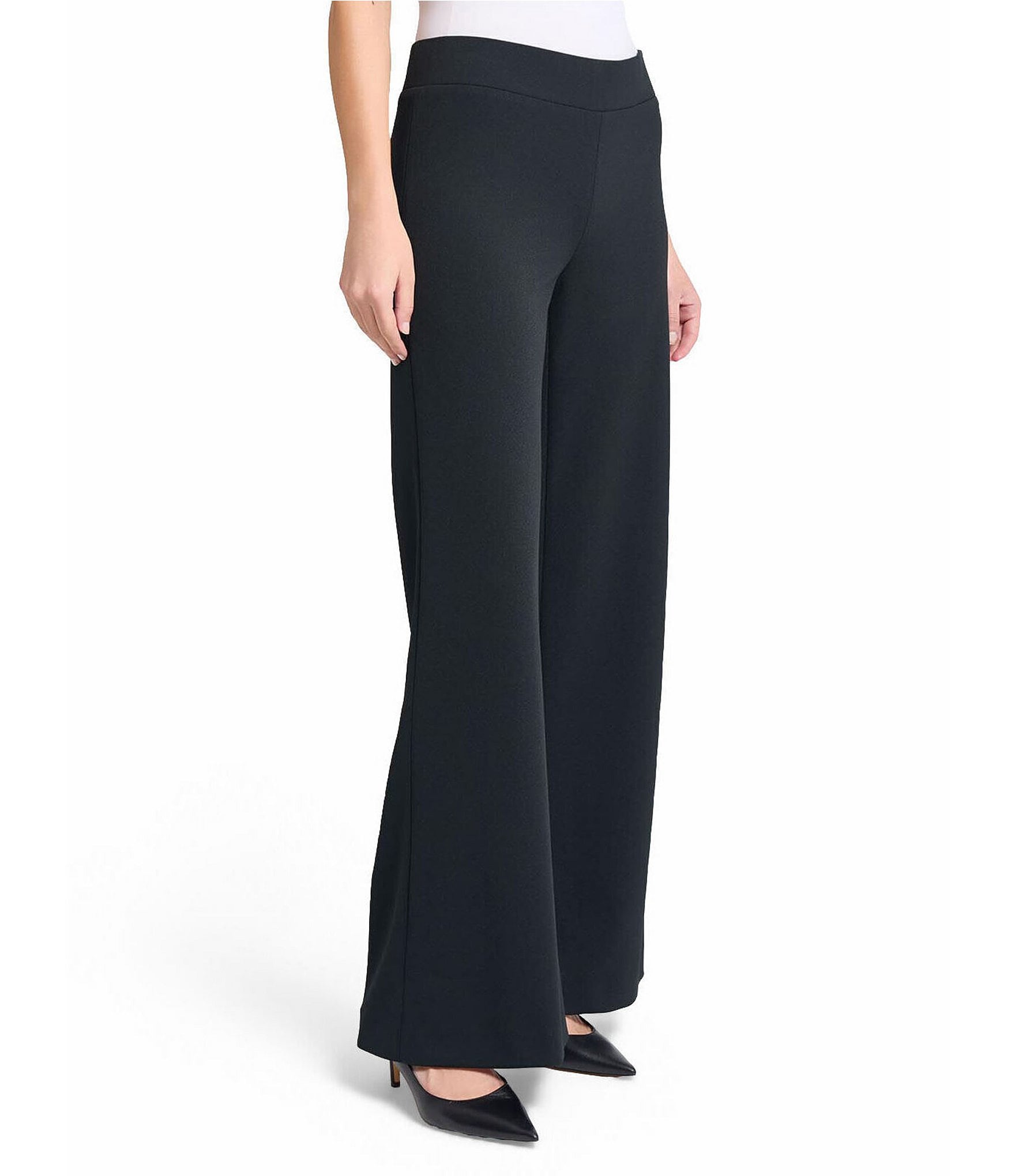 Ming Wang Stretch Crepe Flat Front Wide-Leg Pants