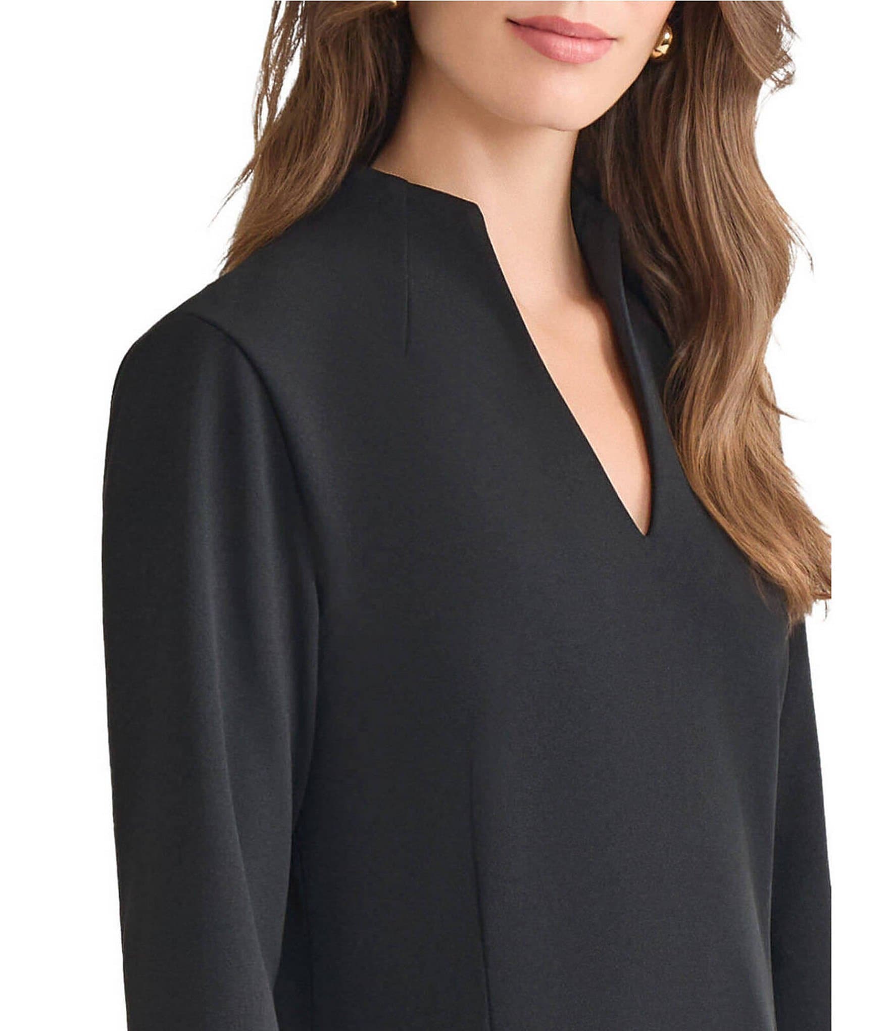 Ming Wang Stretch Crepe Funnel Neck Bracelet Sleeve A-Line Dress