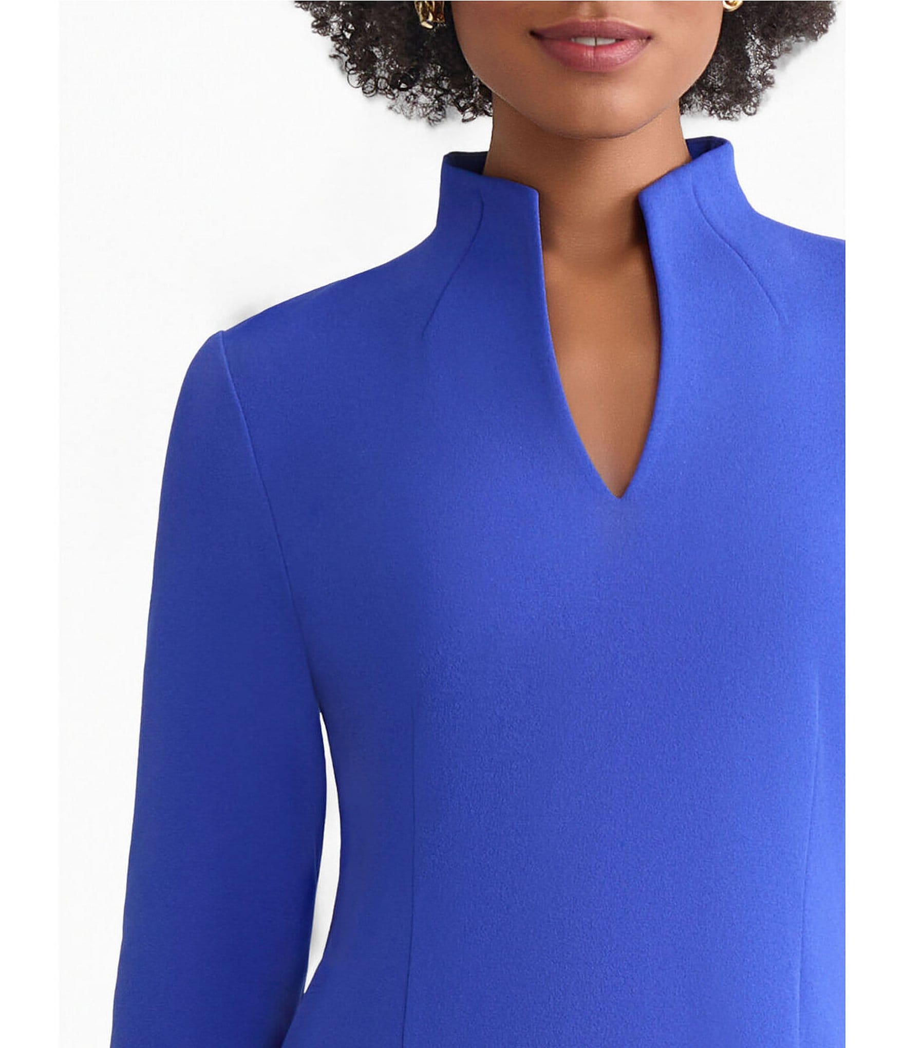 Ming Wang Stretch Crepe Funnel Neck Bracelet Sleeve A-Line Dress