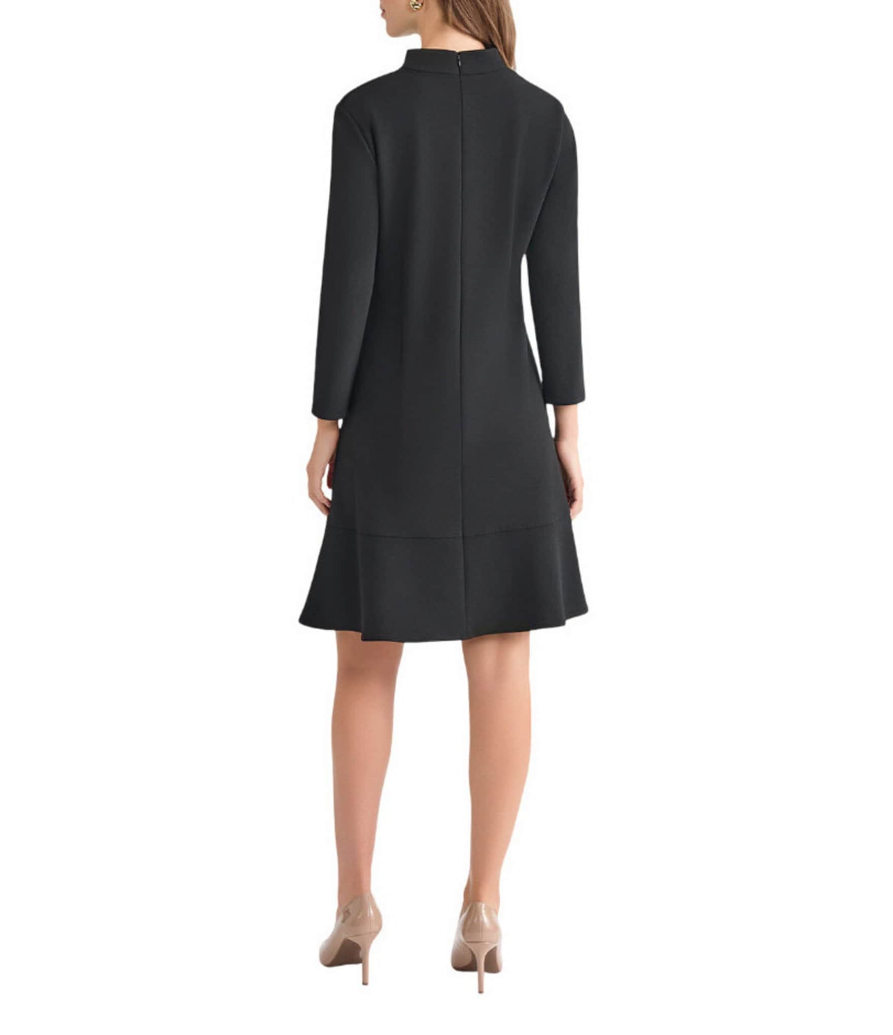 Ming Wang Stretch Crepe Funnel Neck Bracelet Sleeve A-Line Dress
