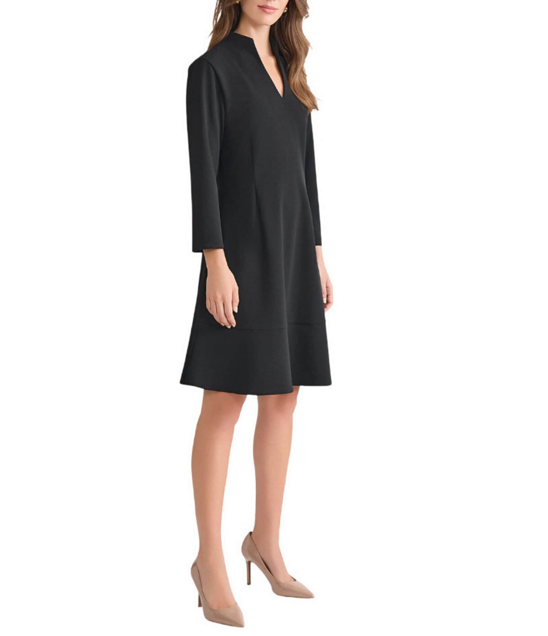 Ming Wang Stretch Crepe Funnel Neck Bracelet Sleeve A-Line Dress