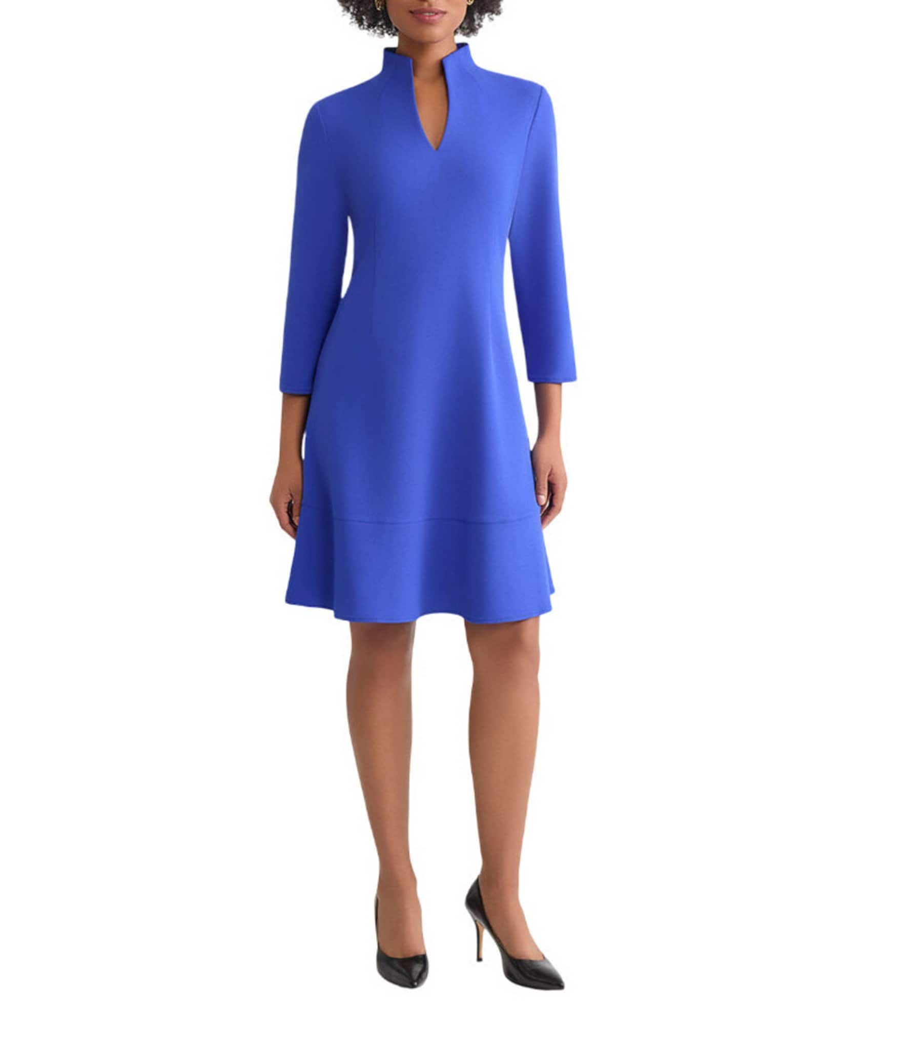 Ming Wang Stretch Crepe Funnel Neck Bracelet Sleeve A-Line Dress