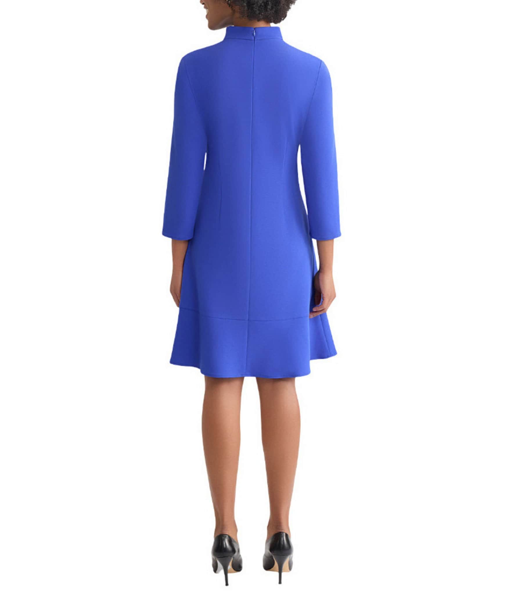 Ming Wang Stretch Crepe Funnel Neck Bracelet Sleeve A-Line Dress