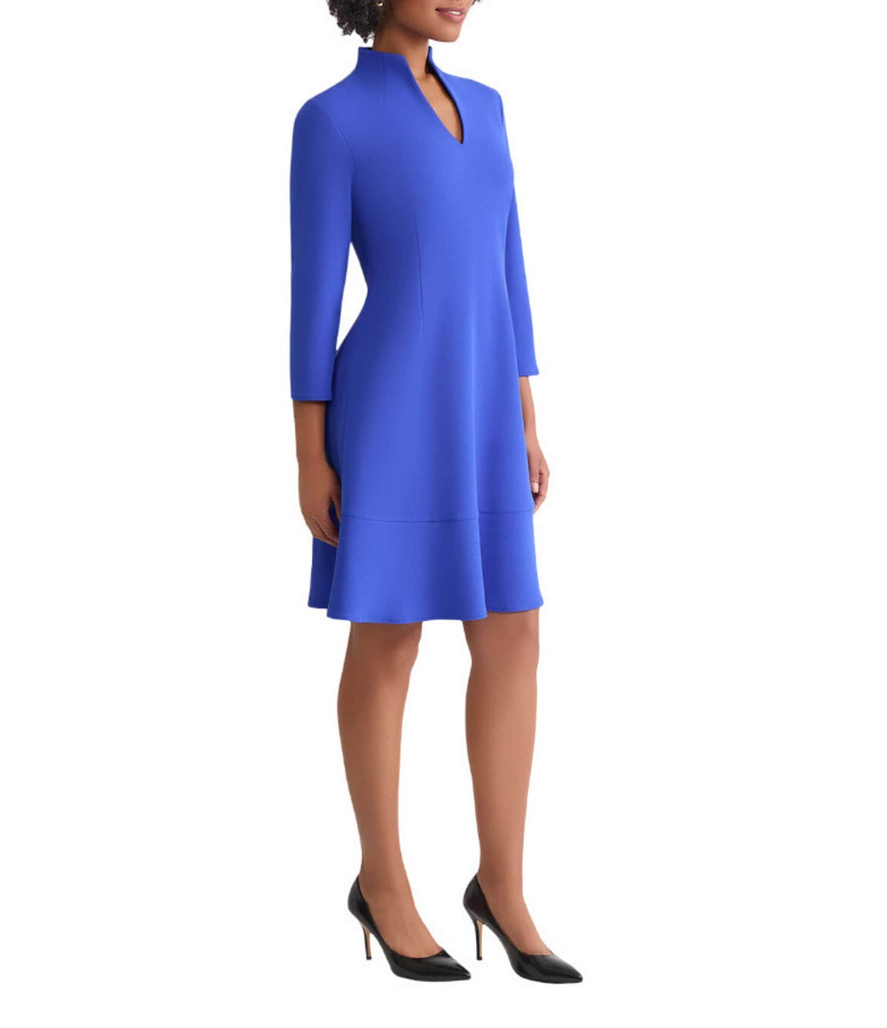 Ming Wang Stretch Crepe Funnel Neck Bracelet Sleeve A-Line Dress