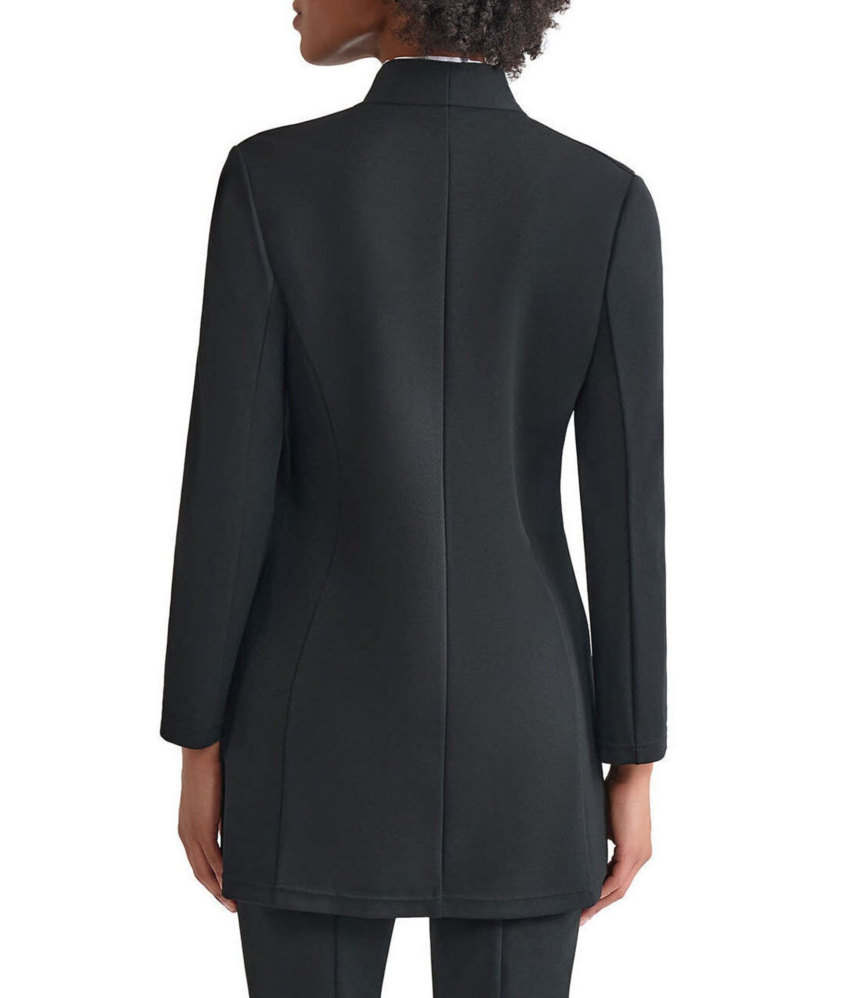 Ming Wang Stretch Crepe Modified Mandarin Open Front Bracelet Sleeve Jacket