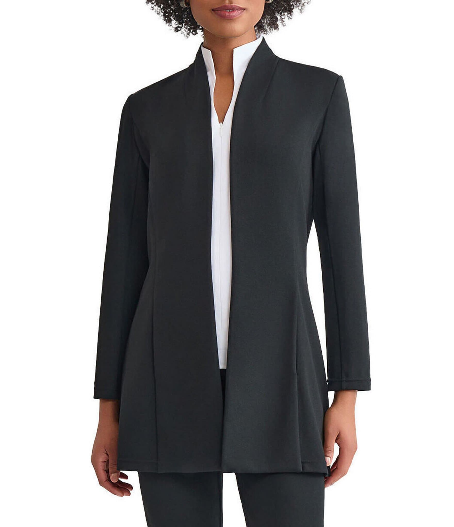 Ming Wang Stretch Crepe Modified Mandarin Open Front Bracelet Sleeve Jacket