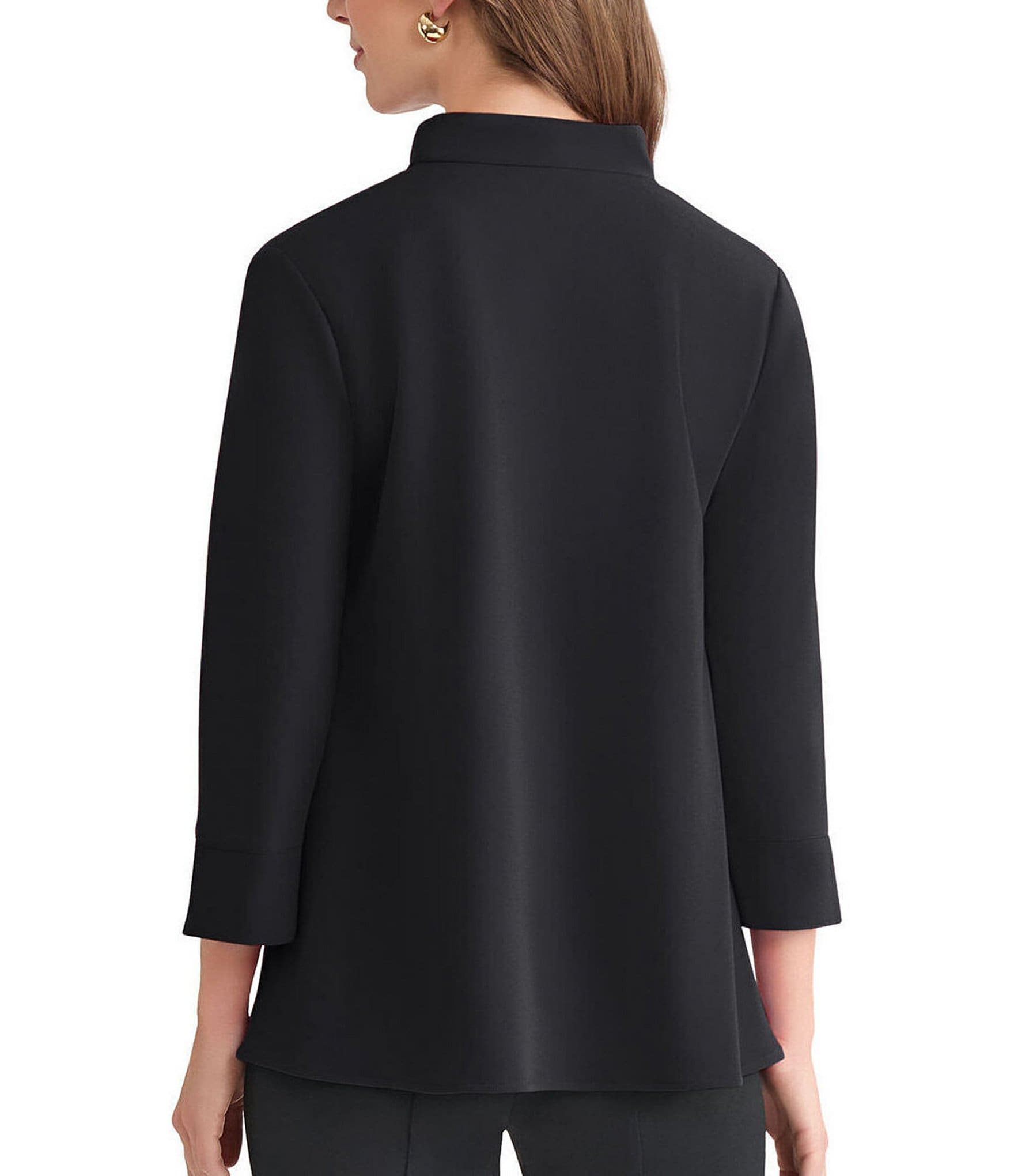 Ming Wang Stretch Crepe Scoop Neck 3/4 Sleeve Blouse