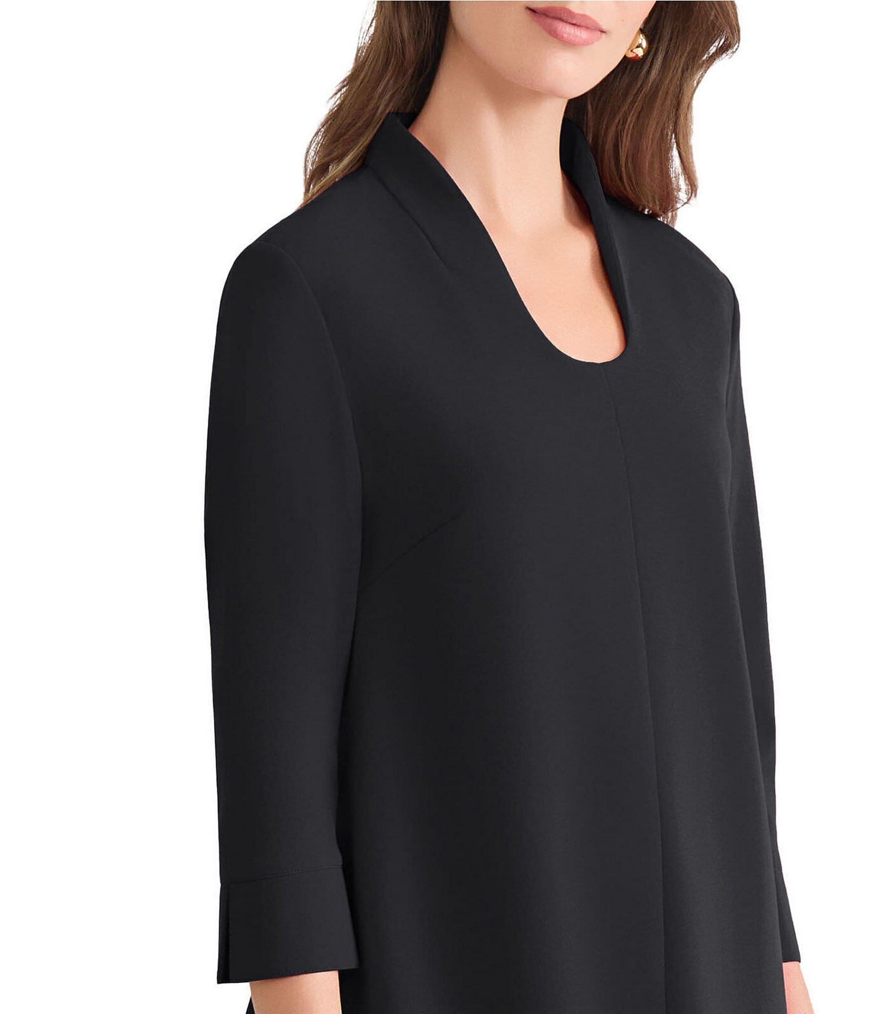 Ming Wang Stretch Crepe Scoop Neck 3/4 Sleeve Blouse