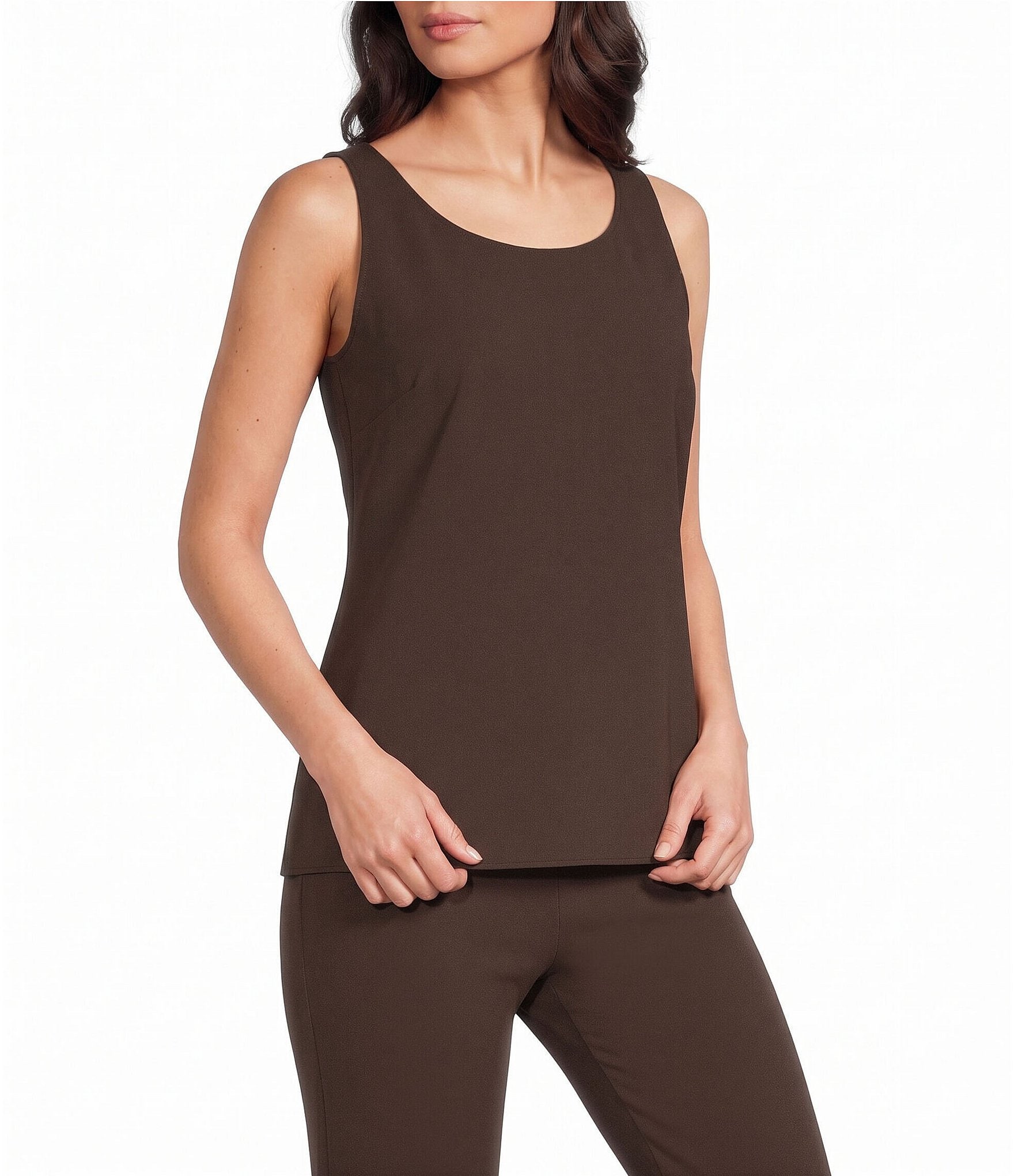 Ming Wang Stretch Crepe Scoop Neck Sleeveless Tank