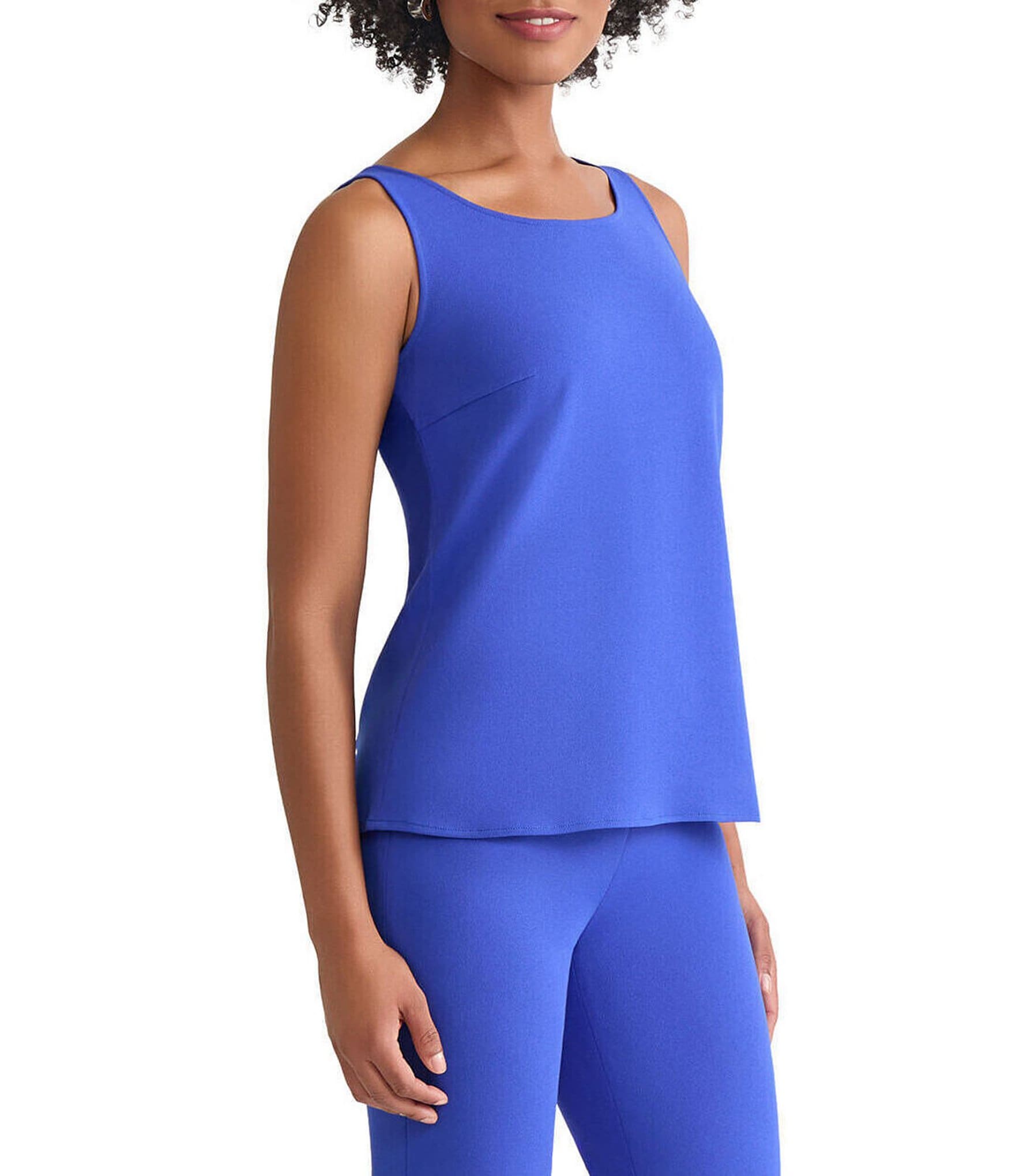 Ming Wang Stretch Crepe Scoop Neck Sleeveless Tank