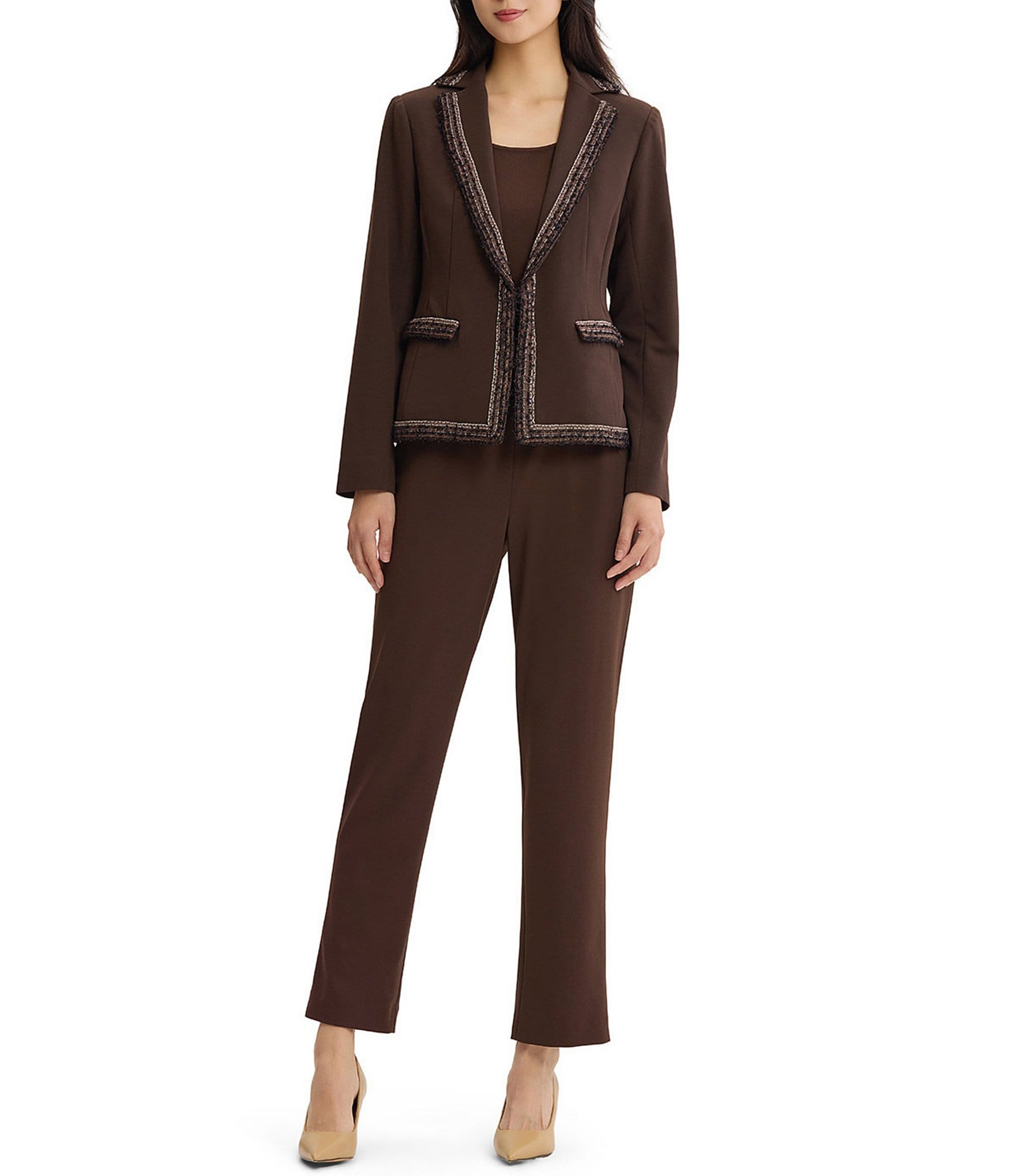 Ming Wang Stretch Deco Crepe Knit Notch Lapel Long Sleeve Jacket