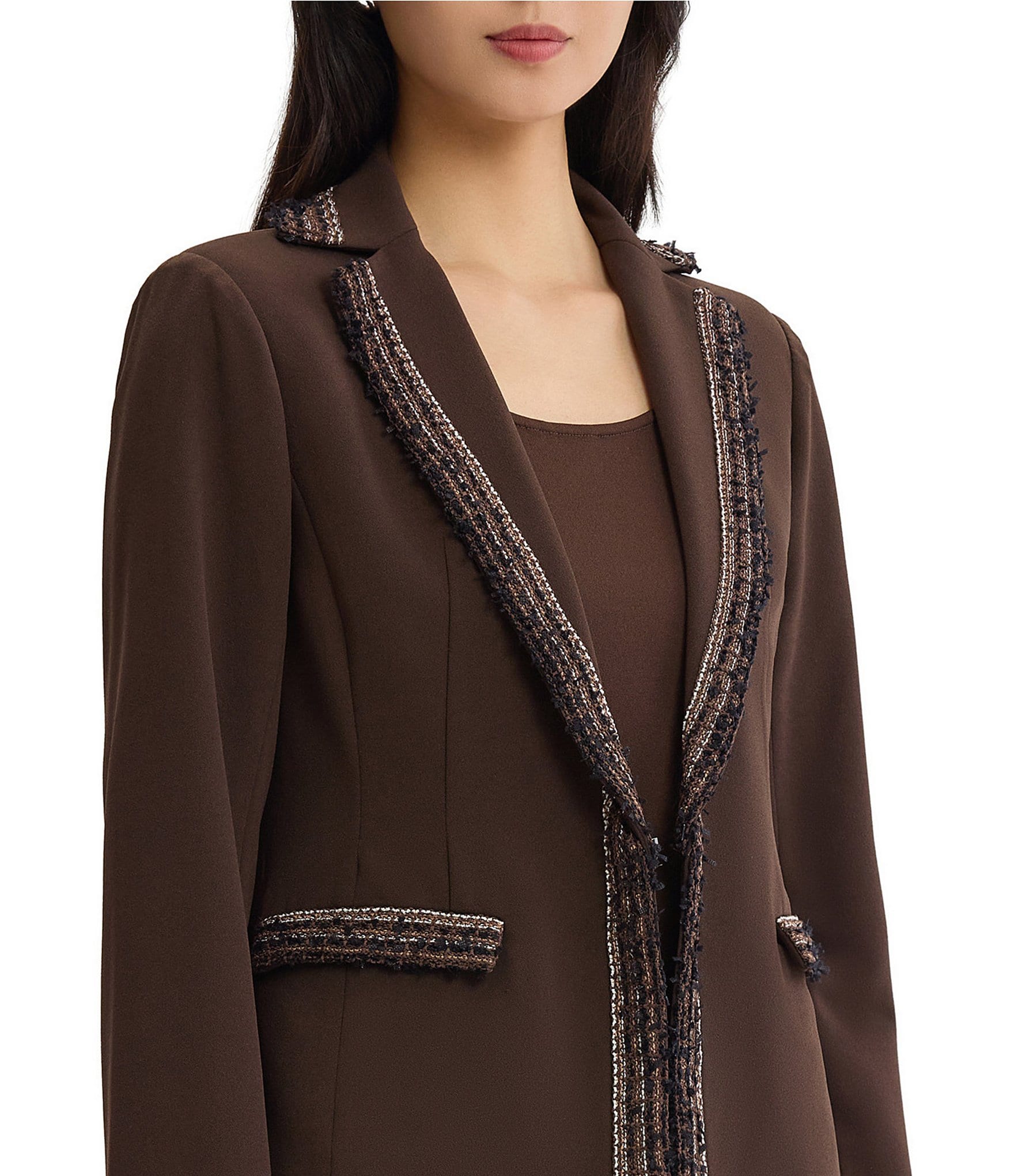 Ming Wang Stretch Deco Crepe Knit Notch Lapel Long Sleeve Jacket