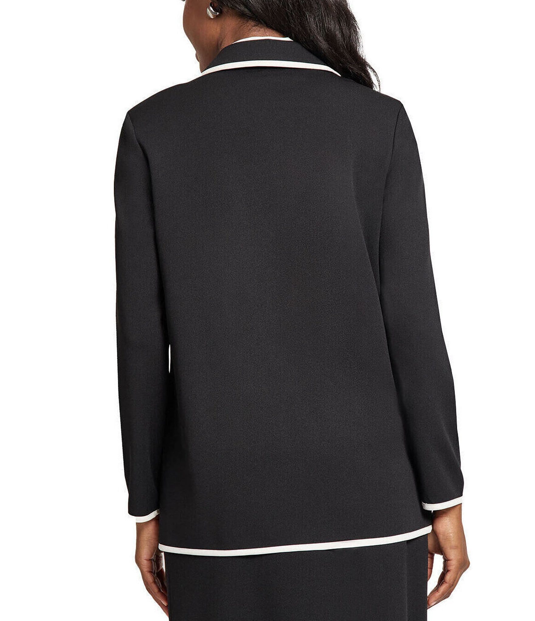 Ming Wang Stretch Deco Crepe Notch Lapel Double Breasted Long Sleeve Blazer