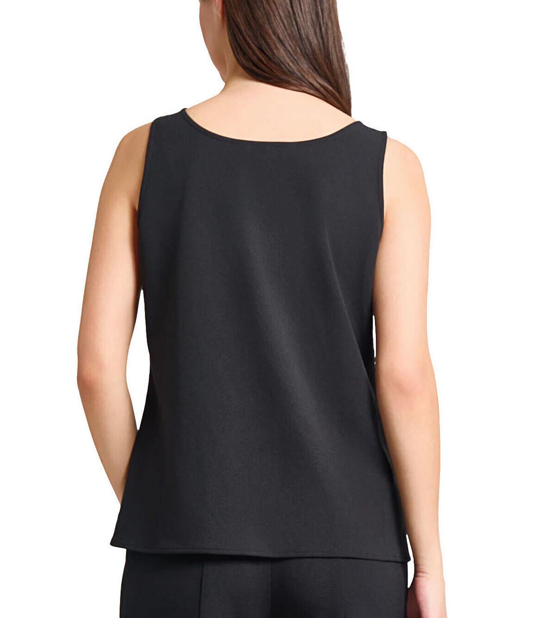 Ming Wang Stretch Deco Crepe Scoop Neck Sleeveless Tank