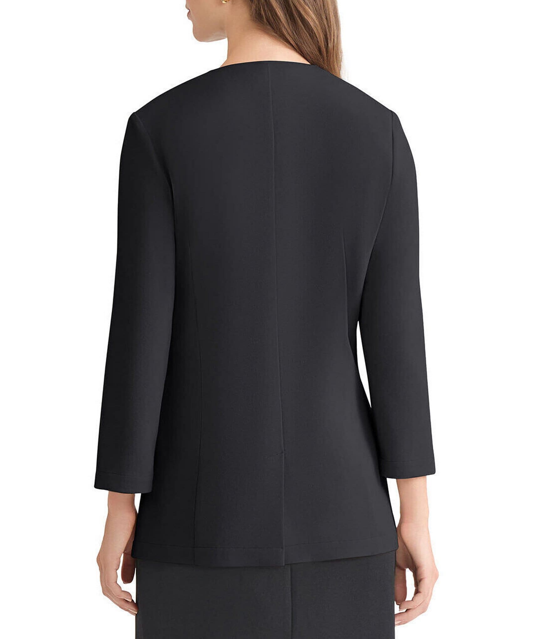 Ming Wang Stretch Deco Crepe V-Neck Split Bracelet Sleeve Tailored Jacket