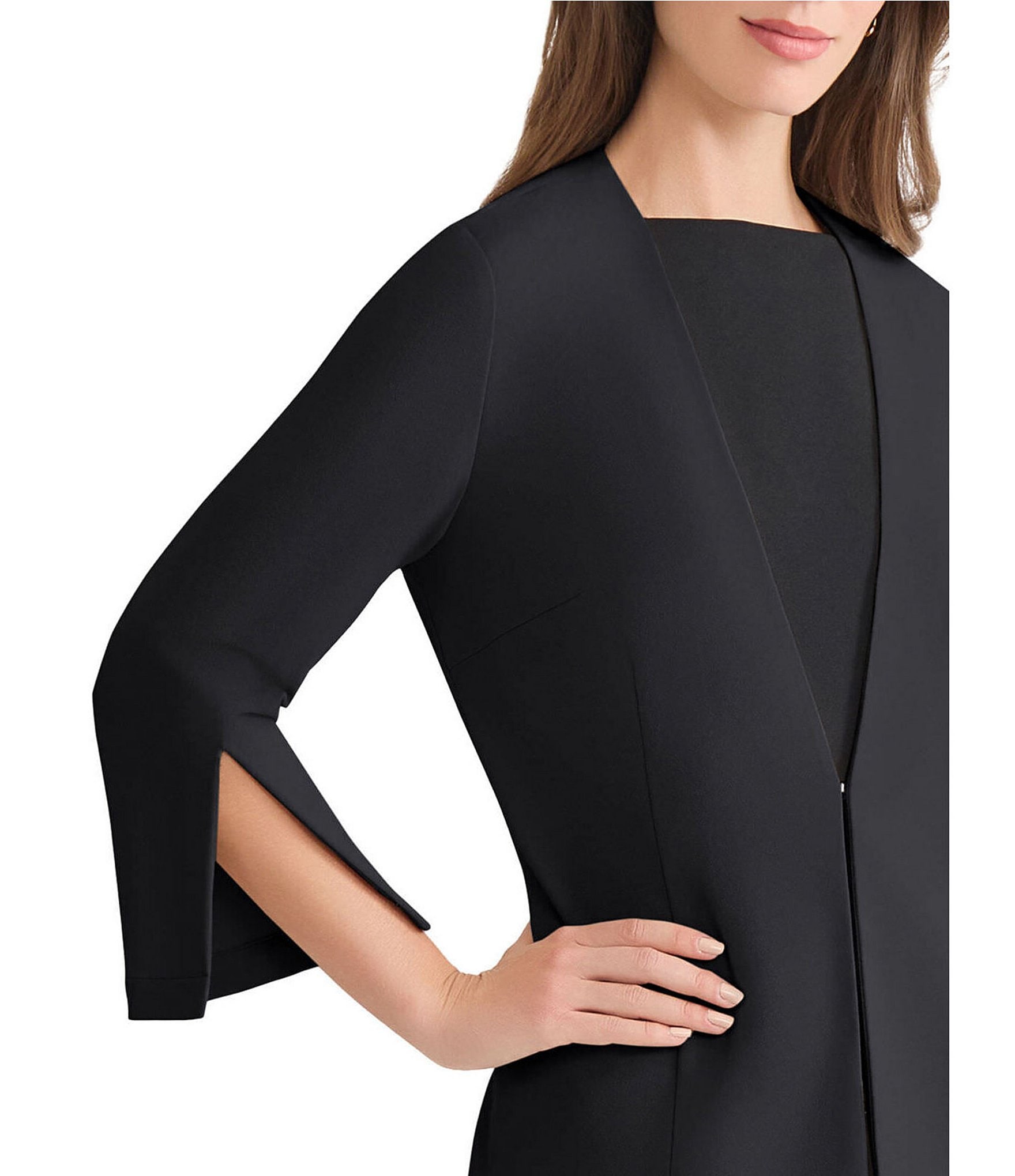 Ming Wang Stretch Deco Crepe V-Neck Split Bracelet Sleeve Tailored Jacket