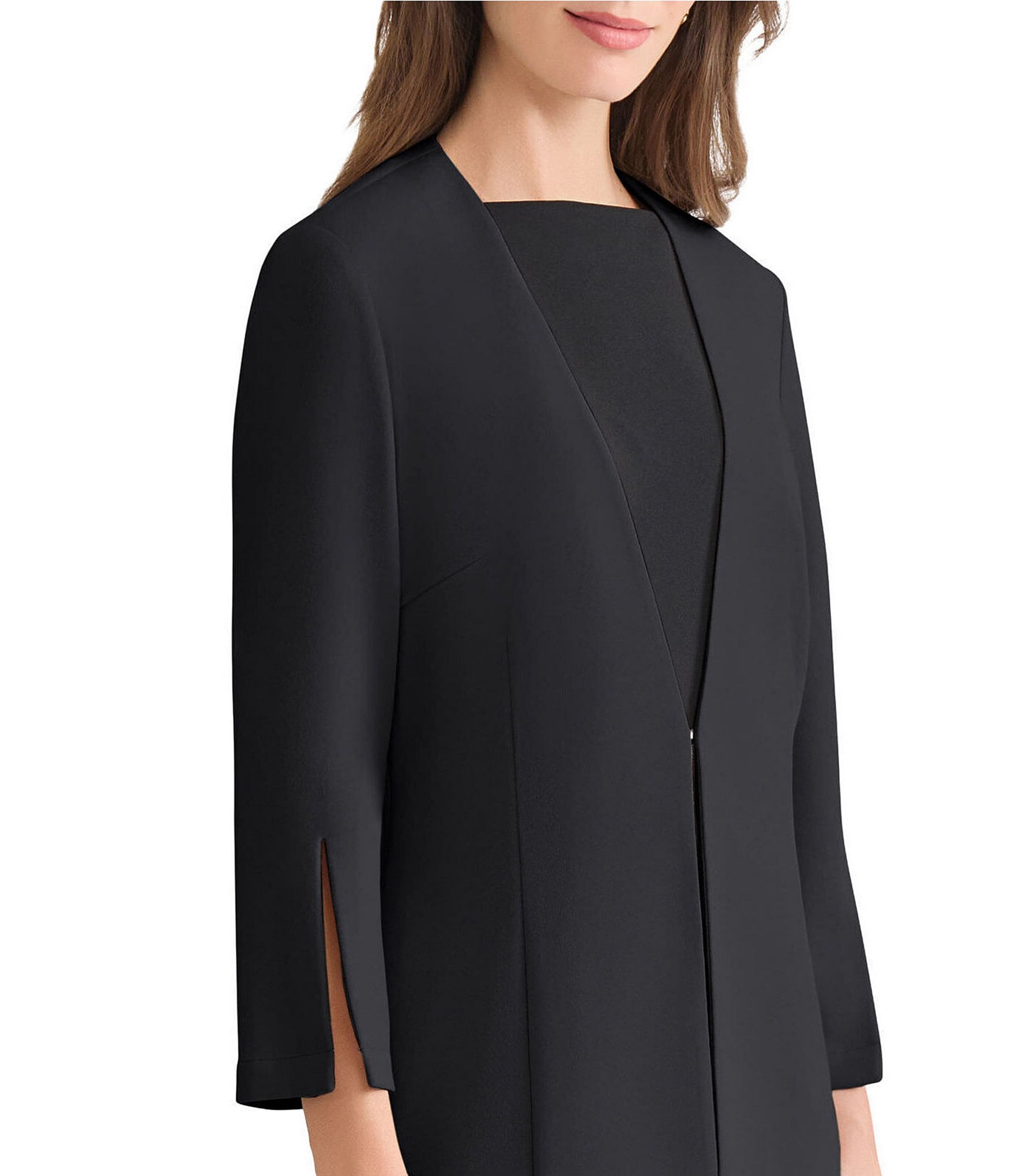 Ming Wang Stretch Deco Crepe V-Neck Split Bracelet Sleeve Tailored Jacket