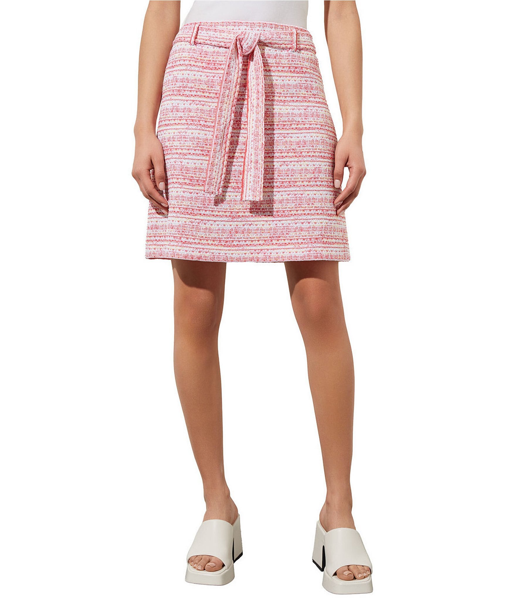 Ming Wang Stripe Tweed Knit No-Roll Waist Pull-On Skirt | Dillard's