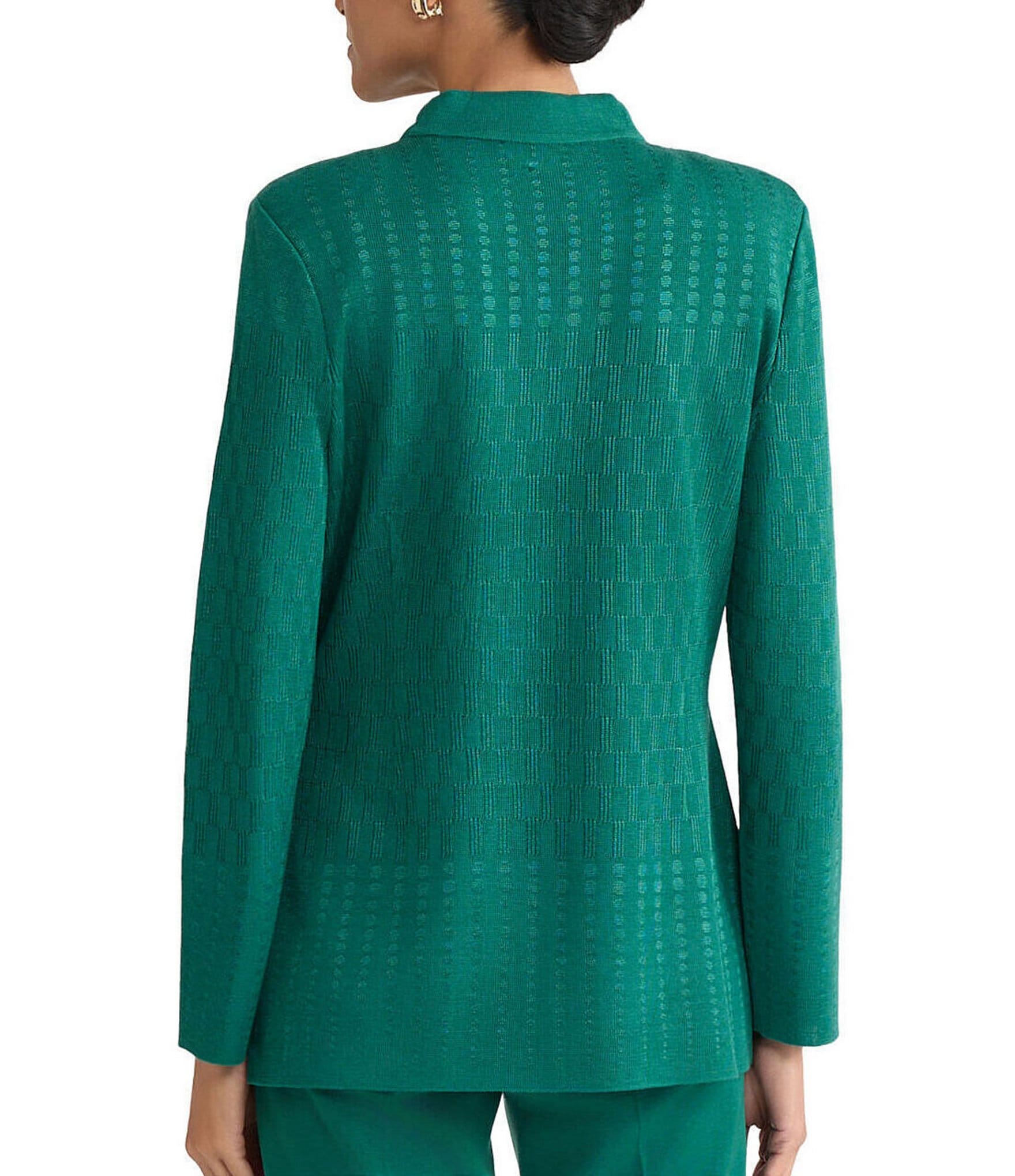 Ming Wang Tailored Tonal Multi-Stitch Knit V-Neck Bracelet Sleeve Jacket