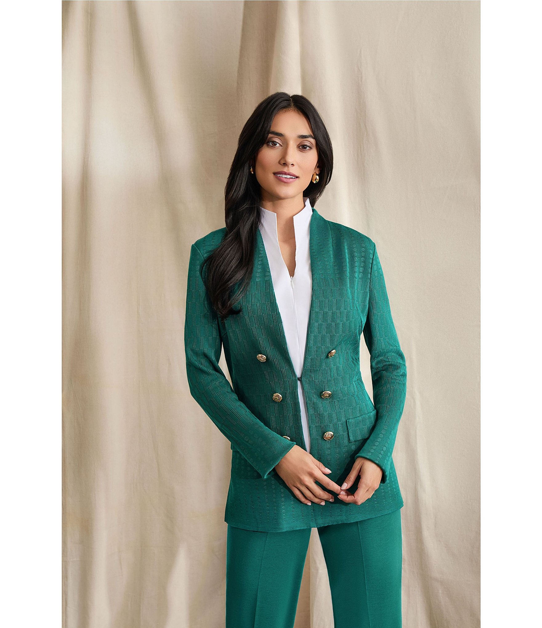 Ming Wang Tailored Tonal Multi-Stitch Knit V-Neck Bracelet Sleeve Jacket