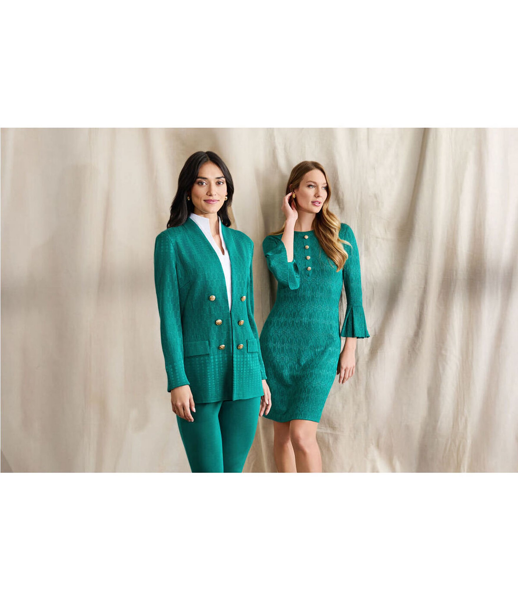 Ming Wang Tailored Tonal Multi-Stitch Knit V-Neck Bracelet Sleeve Jacket