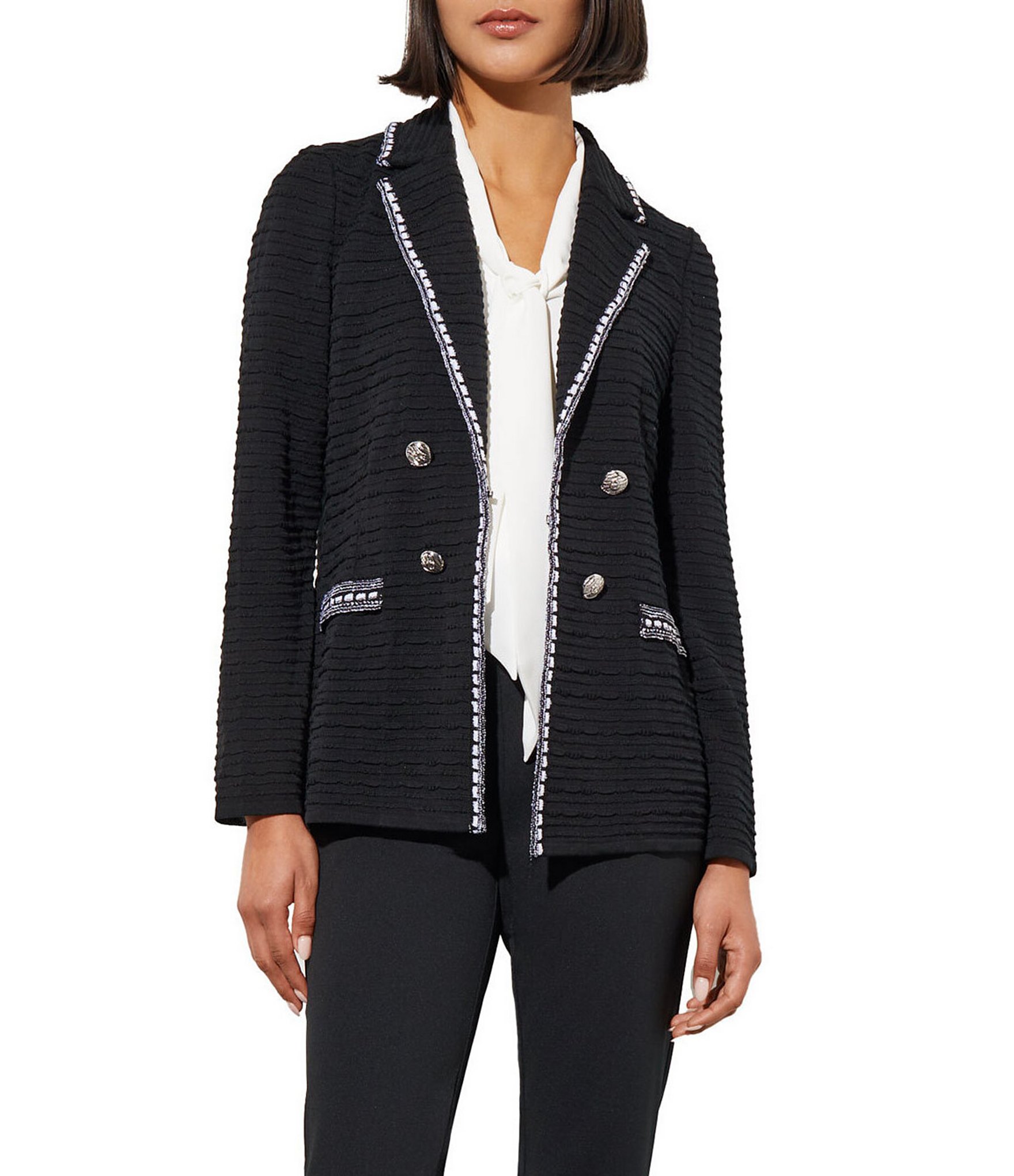 Ming Wang Textured Knit Contrast Trim Notch Lapel Statement Jacket |  Dillard's