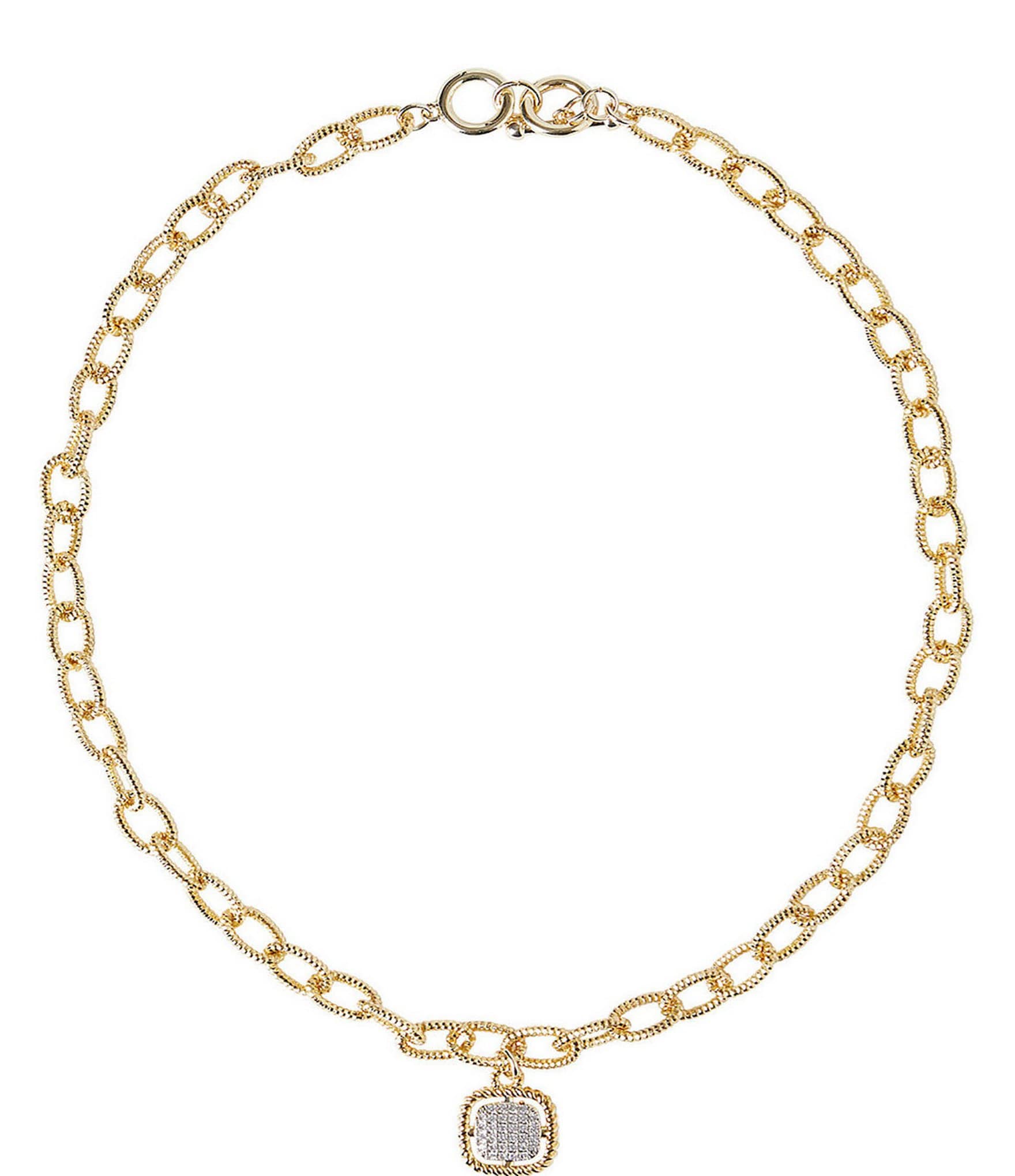 Ming Wang Textured Link Pave Short Pendant Necklace | Dillard's