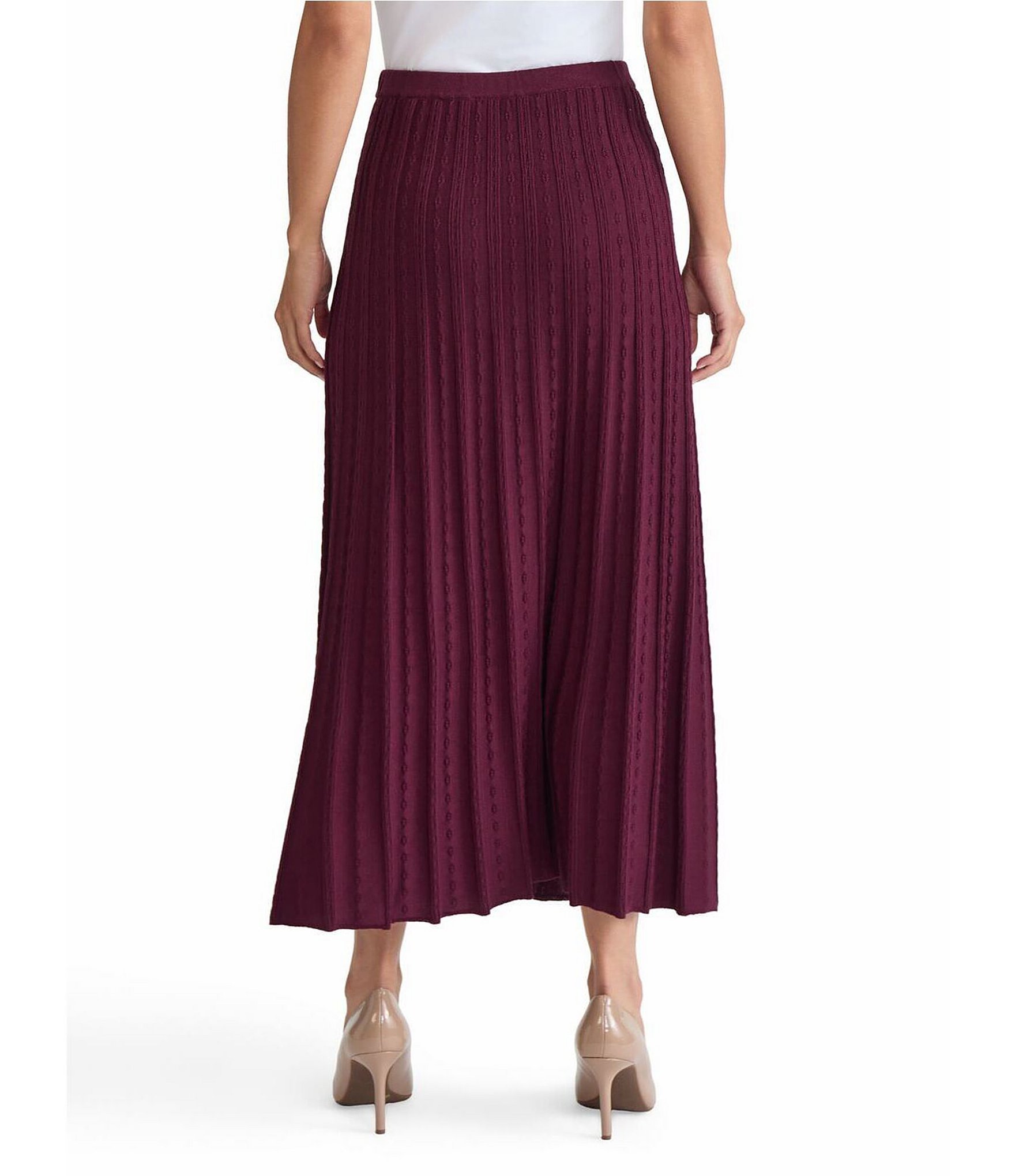Ming Wang Textured Soft Knit Pleated A-Line Maxi Skirt