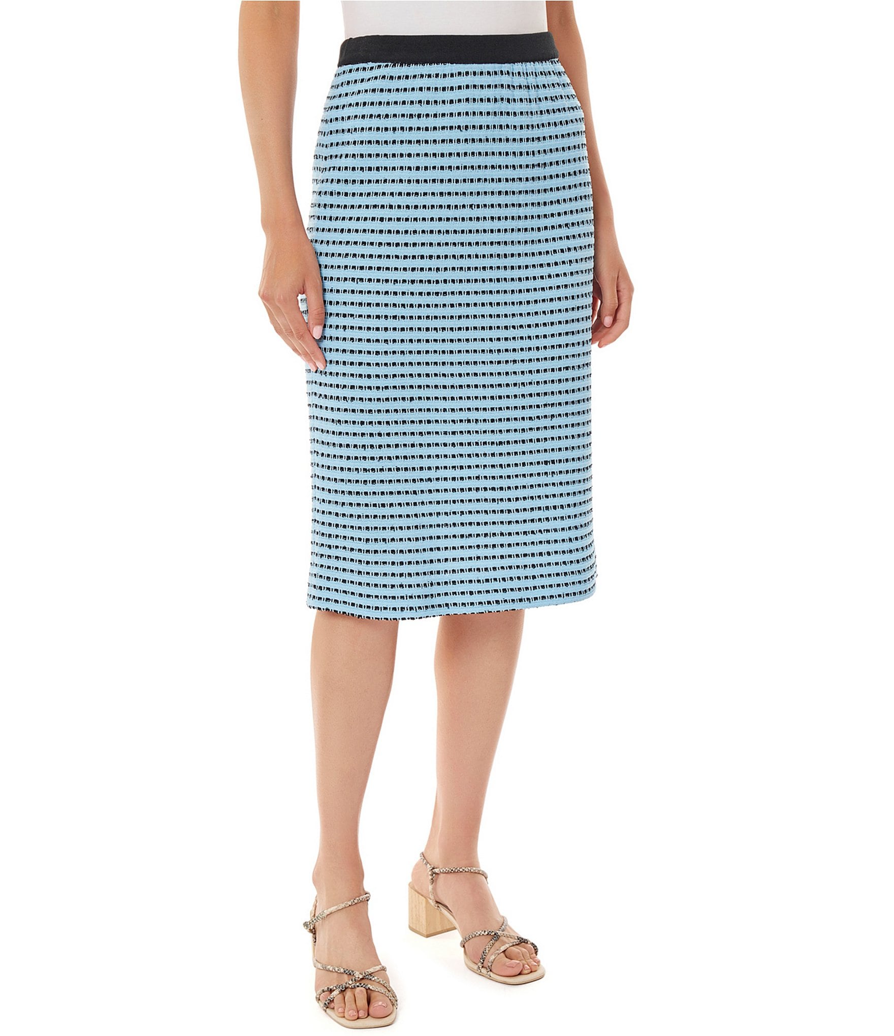 Ming Wang Textured Striped Knit Elastic Waist Pull-On Pencil Skirt ...