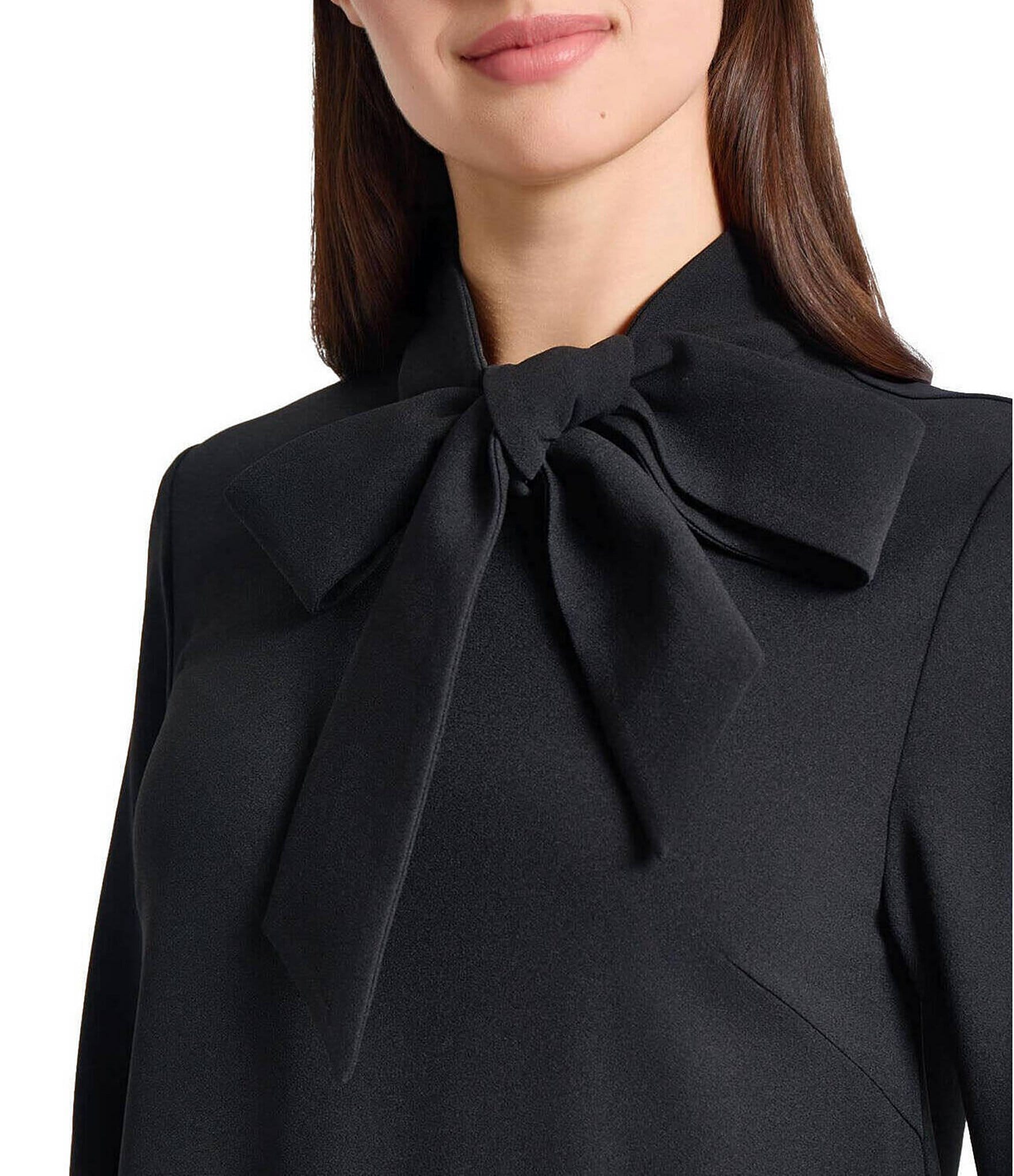 Ming Wang x Tanya Foster Deco Crepe Tie Mock Neck 3/4 Sleeve A-Line Dress