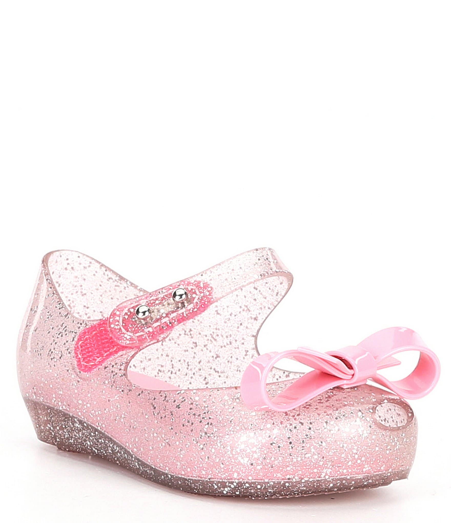 Mini Melissa Girls Ultragirl Bow Embellished Glitter Mary Janes