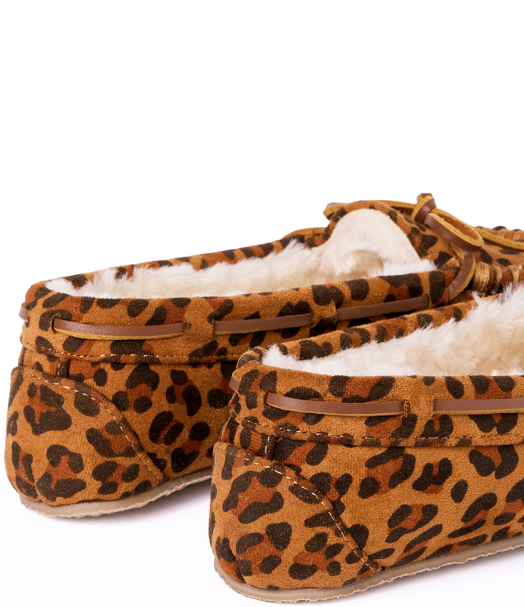Minnetonka Cally Leopard Print Faux Fur Lined Moccasin Slippers