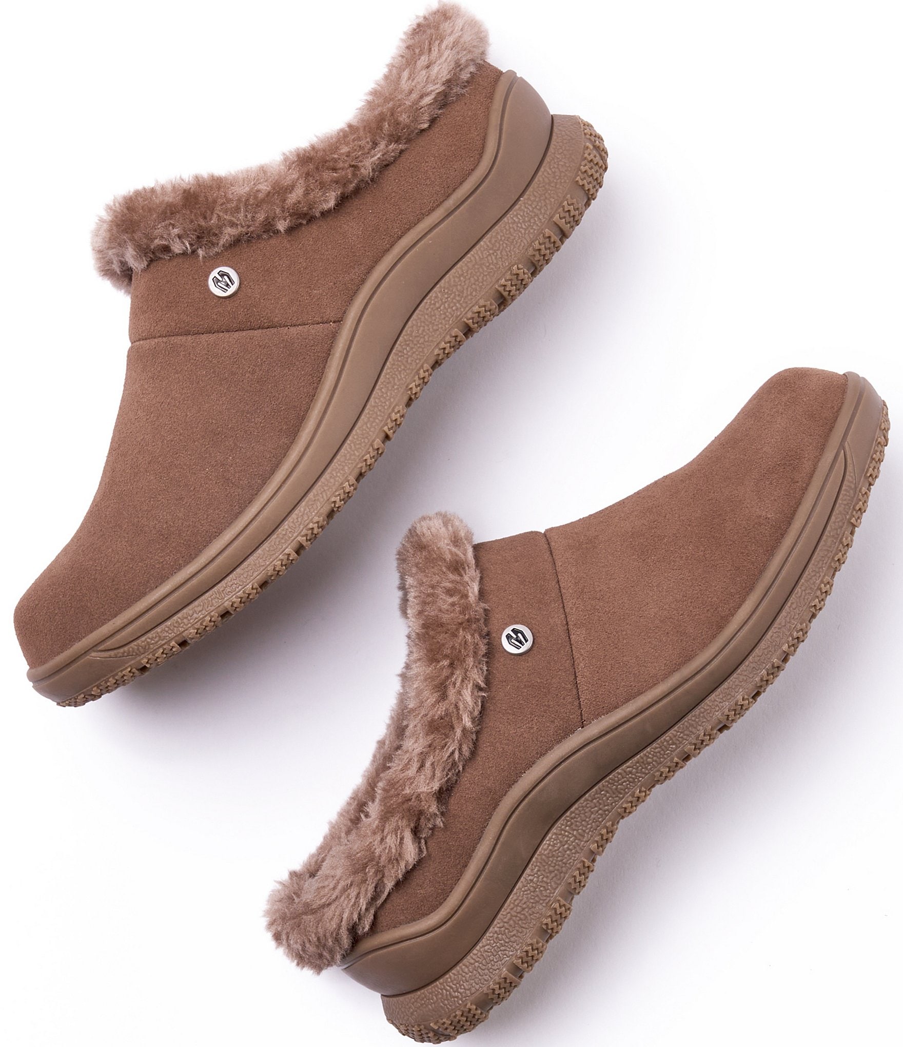 Minnetonka Emerson Suede Water Resistant Pile Lined Mules