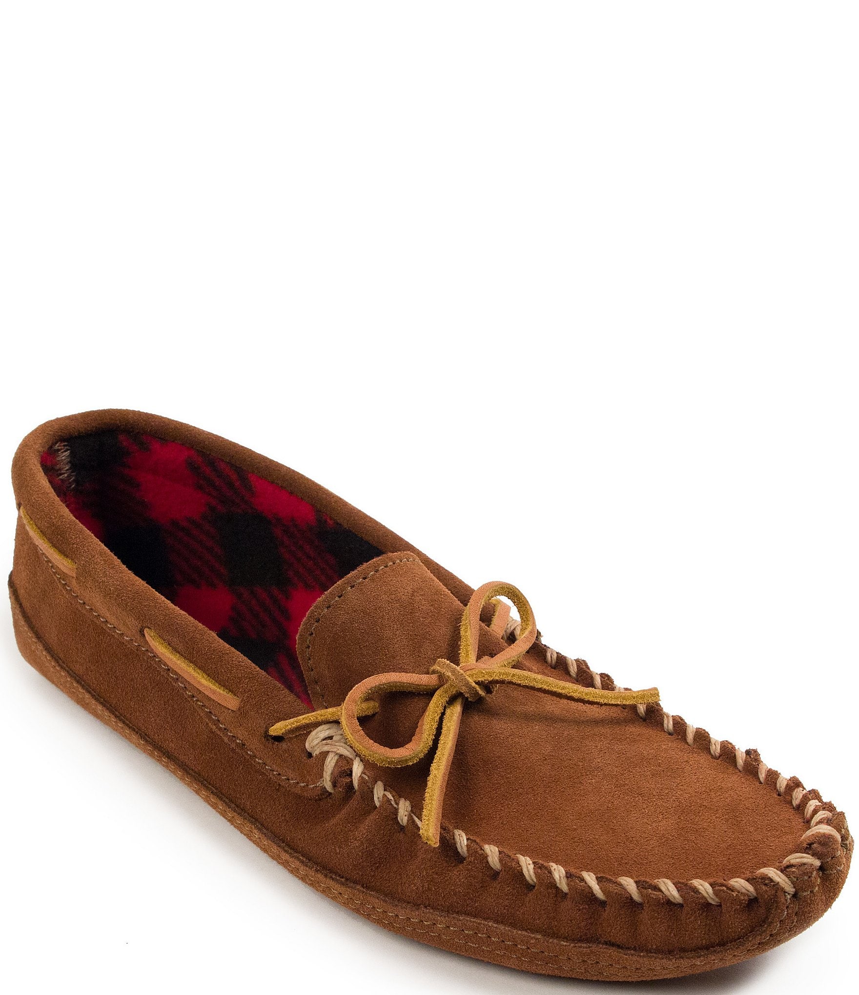 Clarks_Men's Suede Plaid Berber Lined Moccasin Slippers - QVC.com
