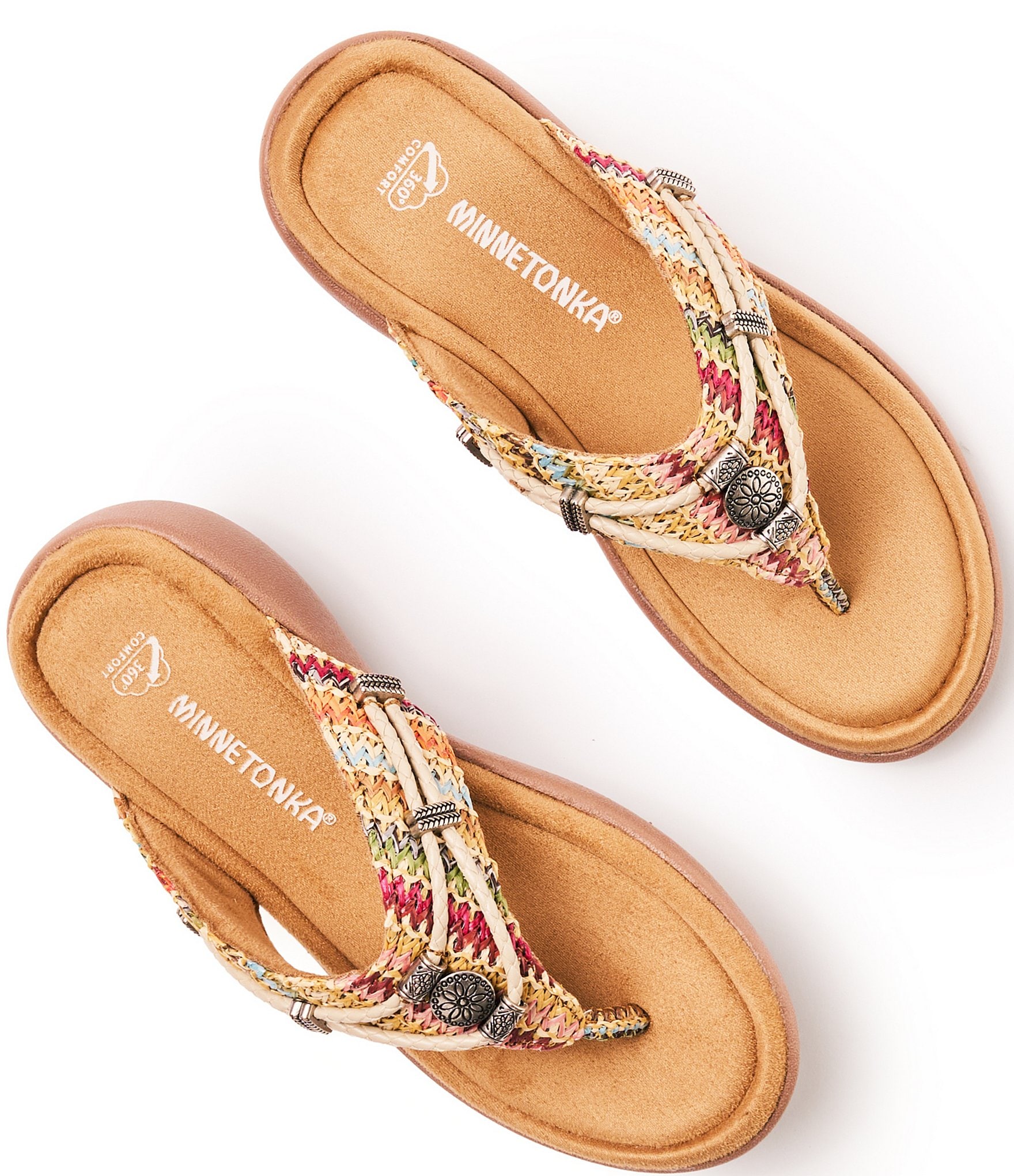 Minnetonka Silverthorne 360 Multi Print Raffia Thong Sandals