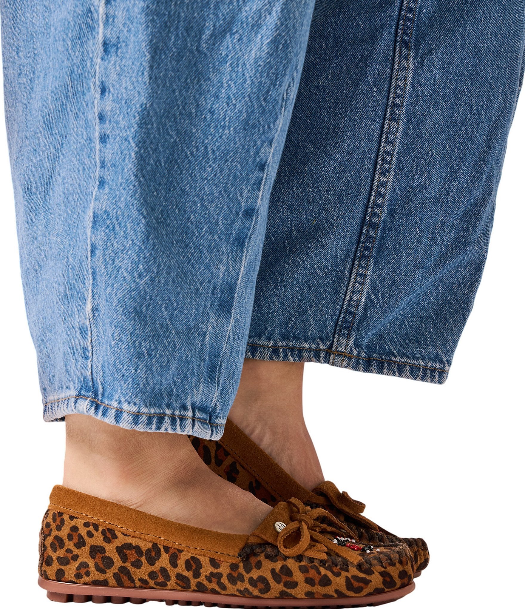 Minnetonka Women's Leopard Thunderbird Animikii Suede Moccasins