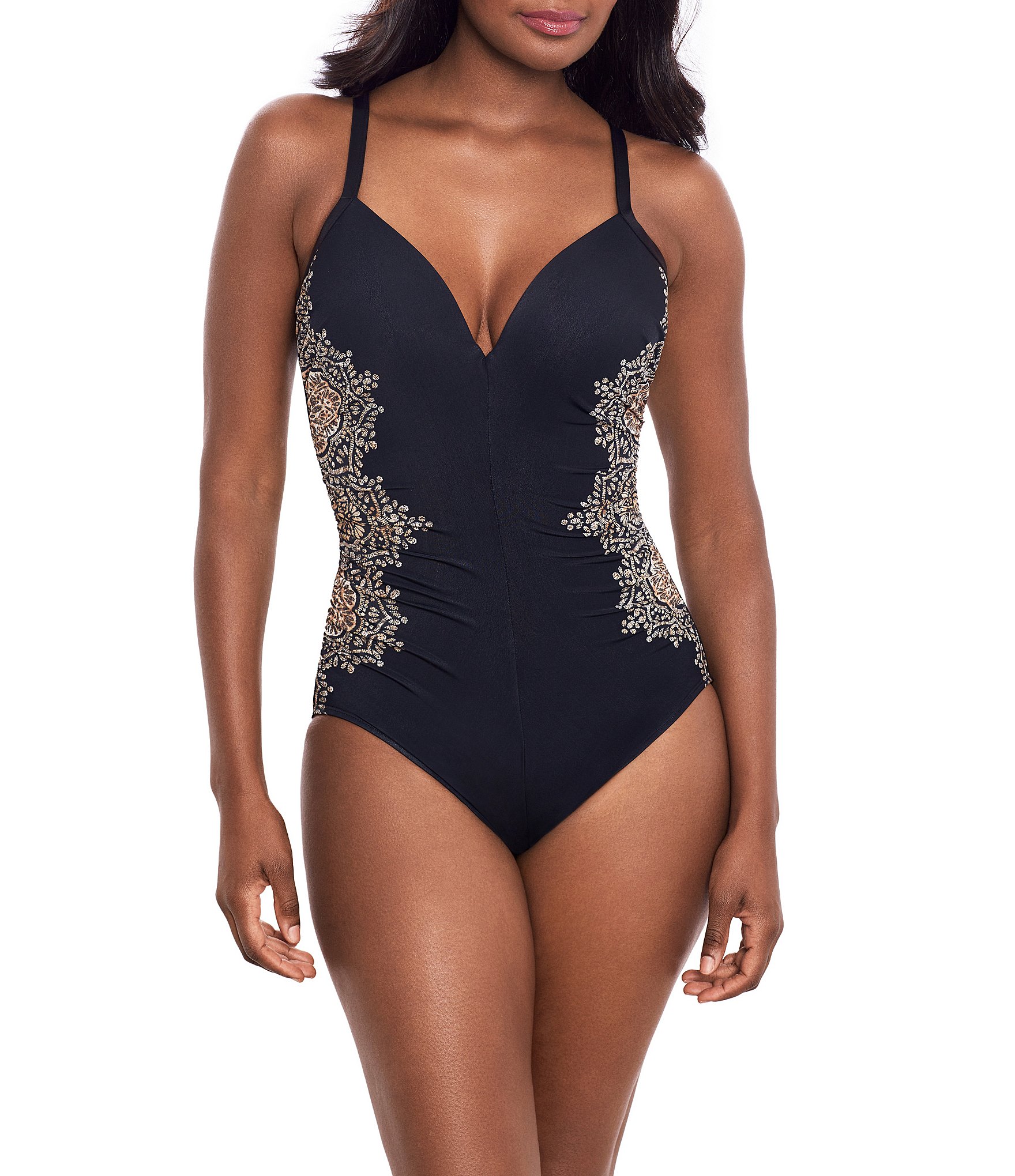 Miraclesuit Cappadocia Temptation V Neck Criss Cross Back Underwire One Piece Swimsuit Dillard s