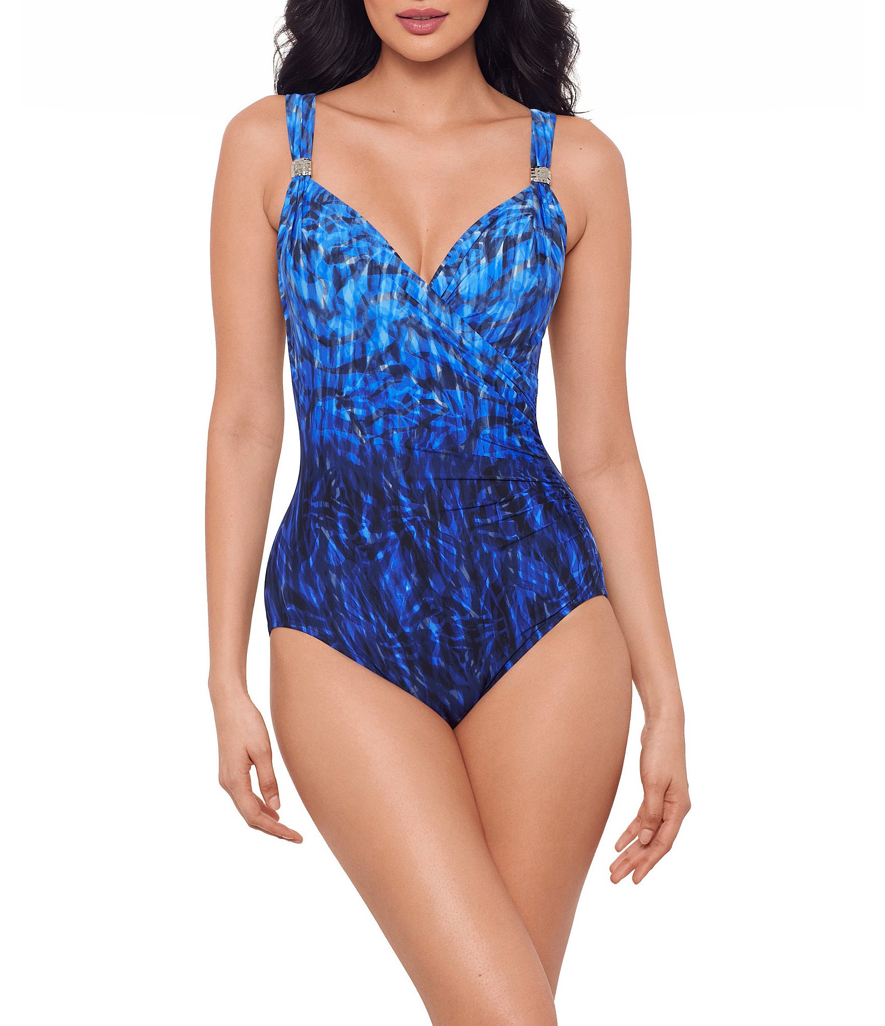 Miraclesuit Paka Mayan Surplice V-Neck Underwire Bra One Piece Swimsuit