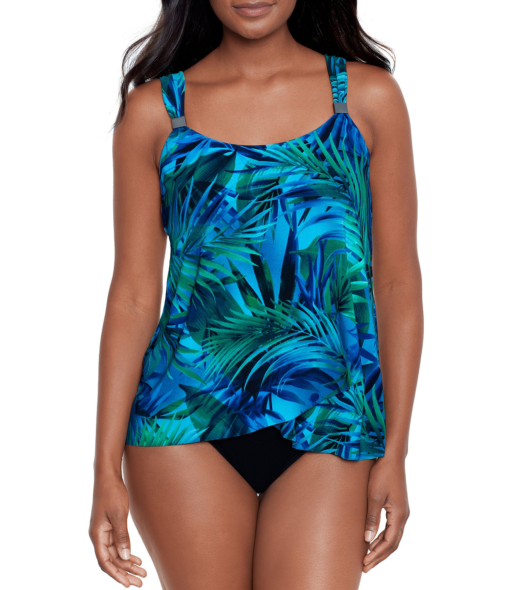 Beach House Solid Bridget Shirred Tie Side Scoop Neck Underwire Tankini Swim  Top