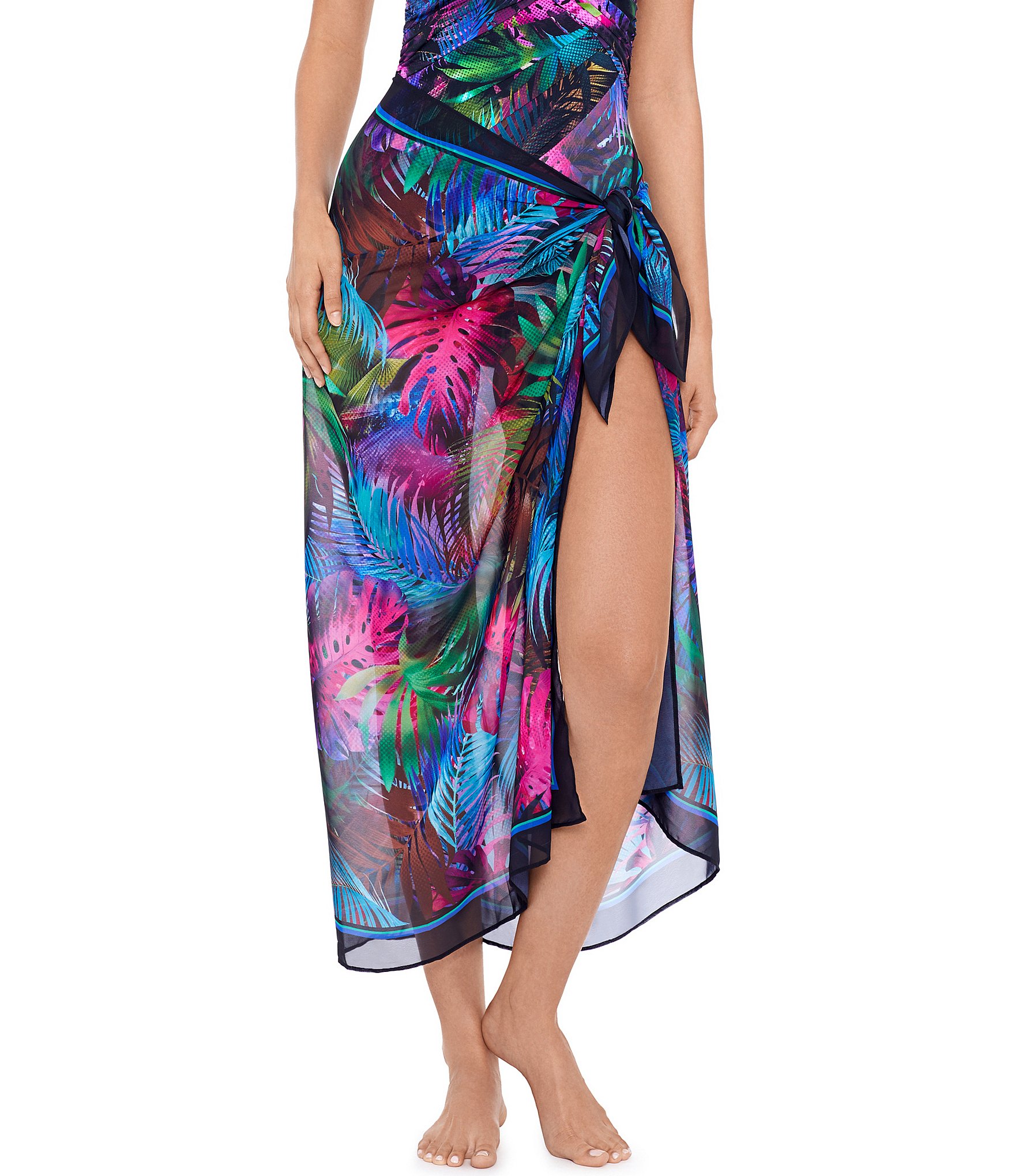 Miraclesuit Pixel Palmas Georgette Sarong Scarf Pareo Cover-Up | Dillard's