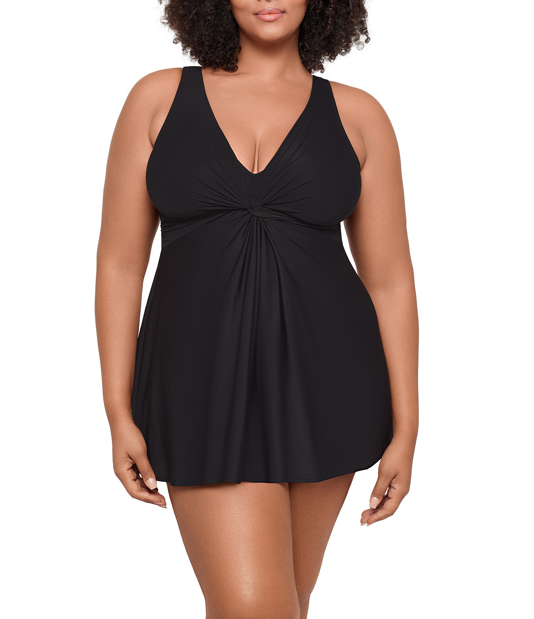 Miraclesuit Plus Size Solid Must Haves Marais V-Neck Skirted Leg-Cut Tankini One Piece Swimsuit