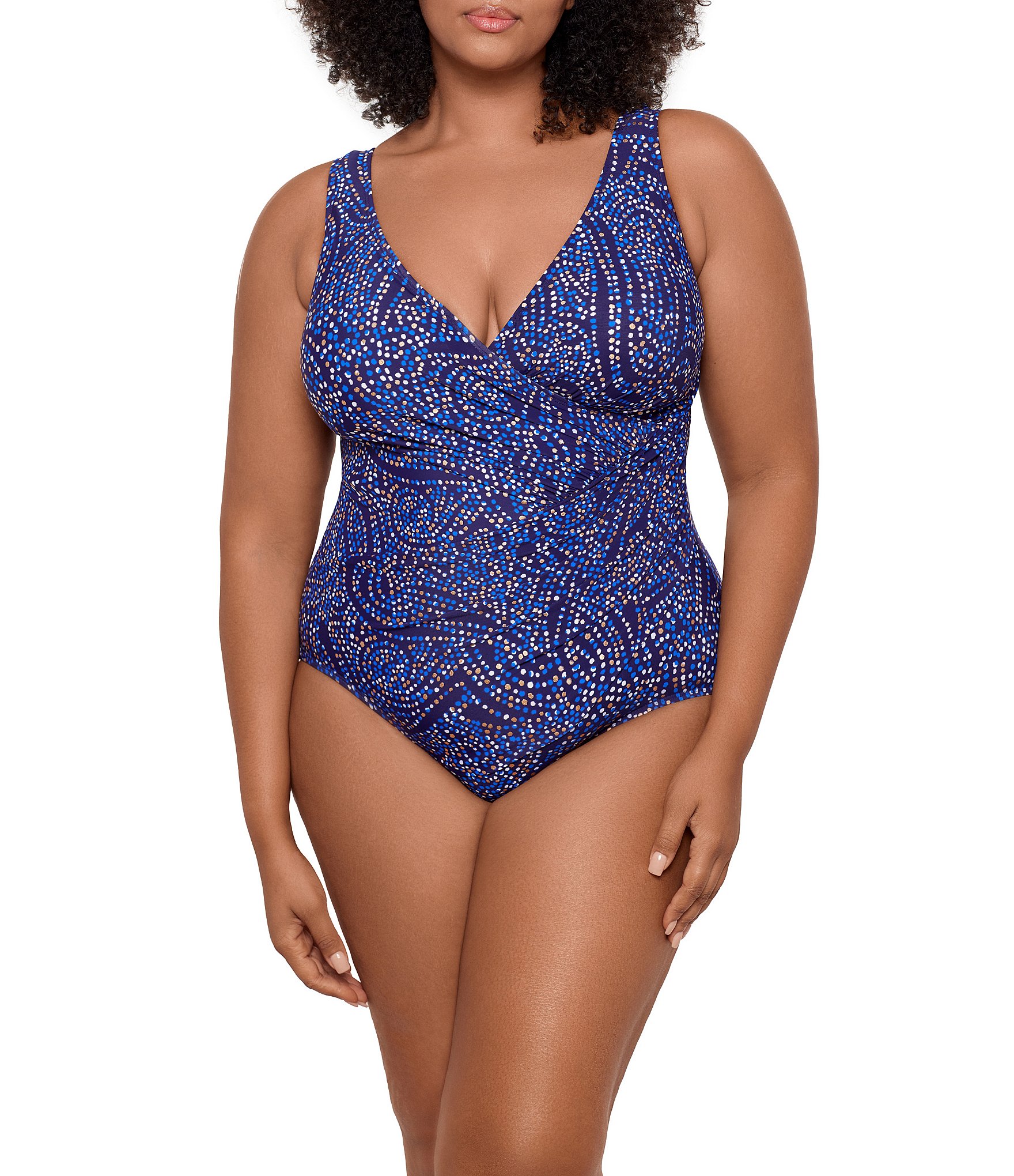 Miraclesuit Plus Size Spotlight Oceanus V-Neck One Piece Swimsuit