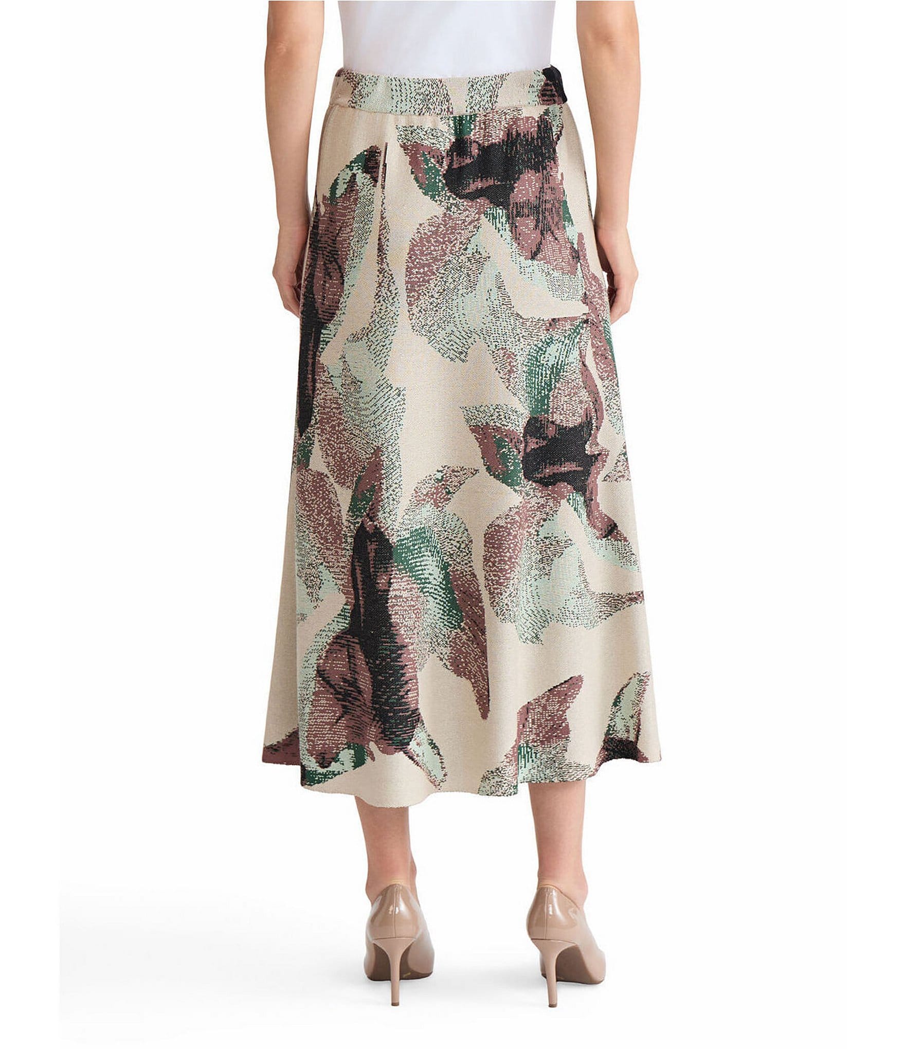 MISOOK Coordinating Abstract Jacquard Soft Knit A-Line Midi Skirt