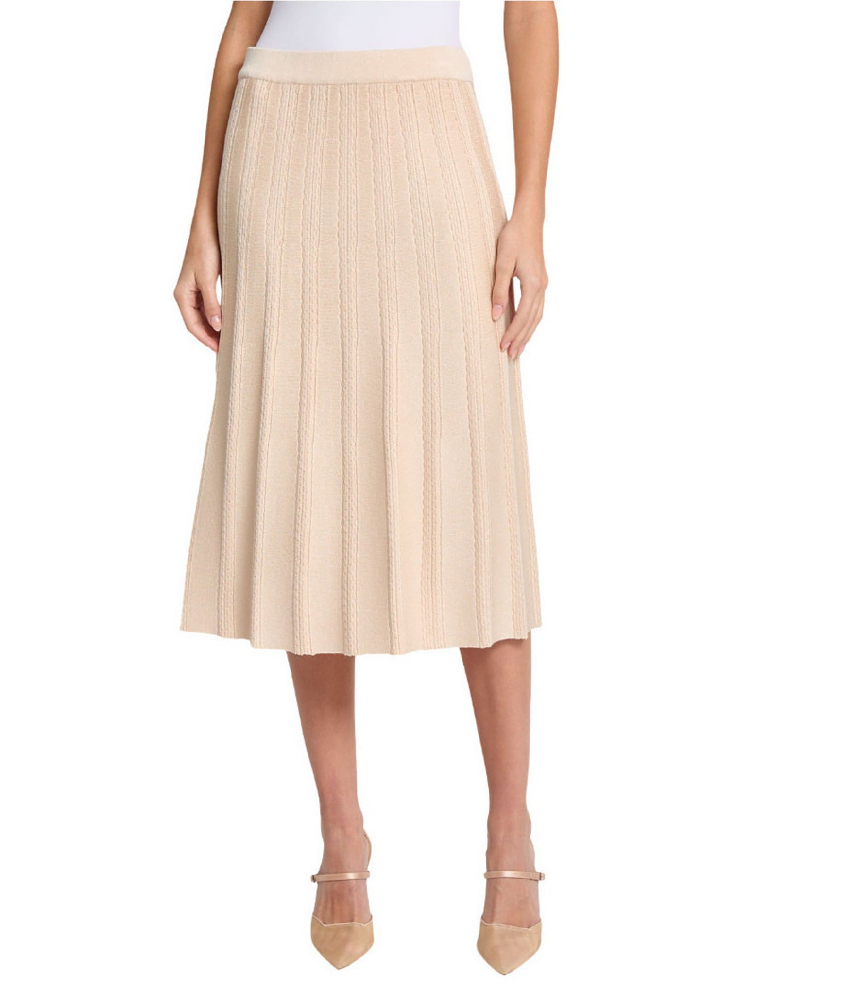 MISOOK Braided Texture Knit Pull-On Flare Midi Skirt