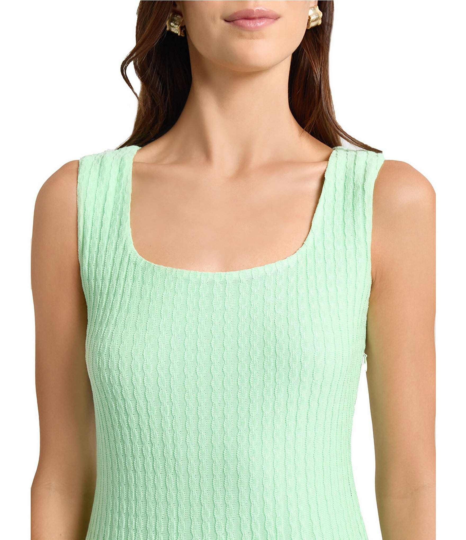 MISOOK Cable Soft Knit Square Neck Sleeveless Sit-And-Flare Midi Dress