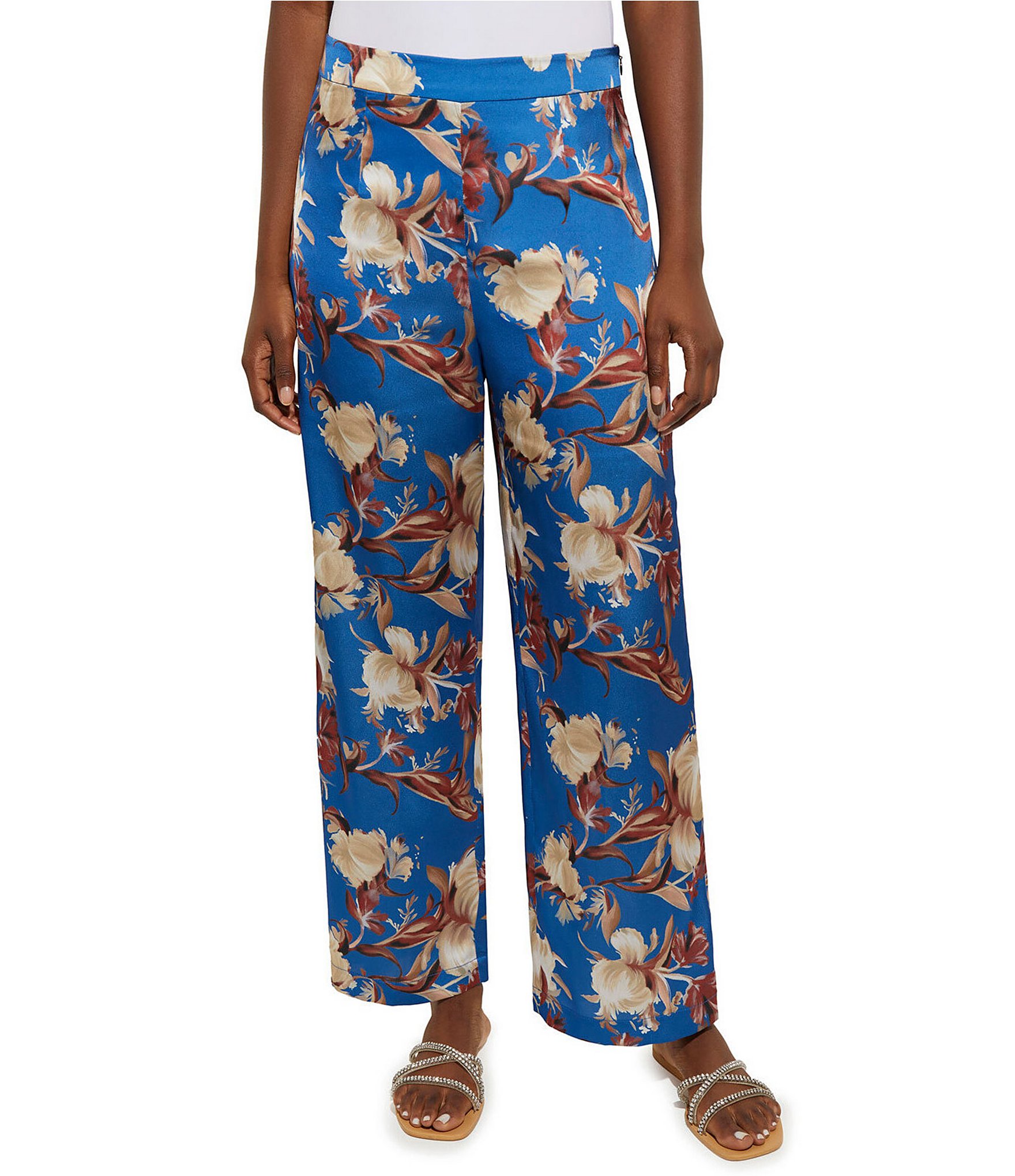 MISOOK Crepe de Chine Floral Print Side Zip Wide-Leg Pants | Dillard's
