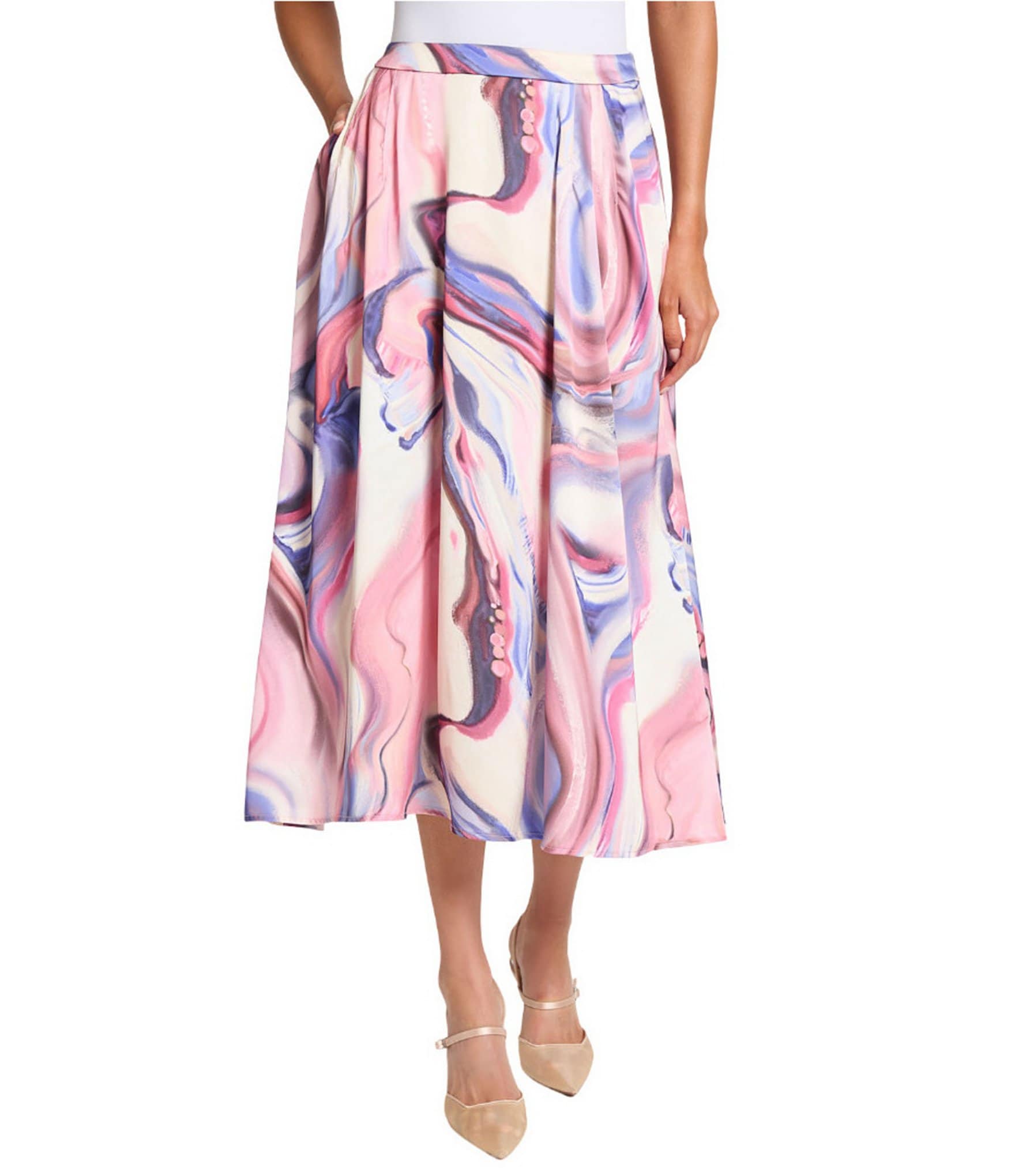 MISOOK Crepe De Chine Water Color Print A-Line Skirt