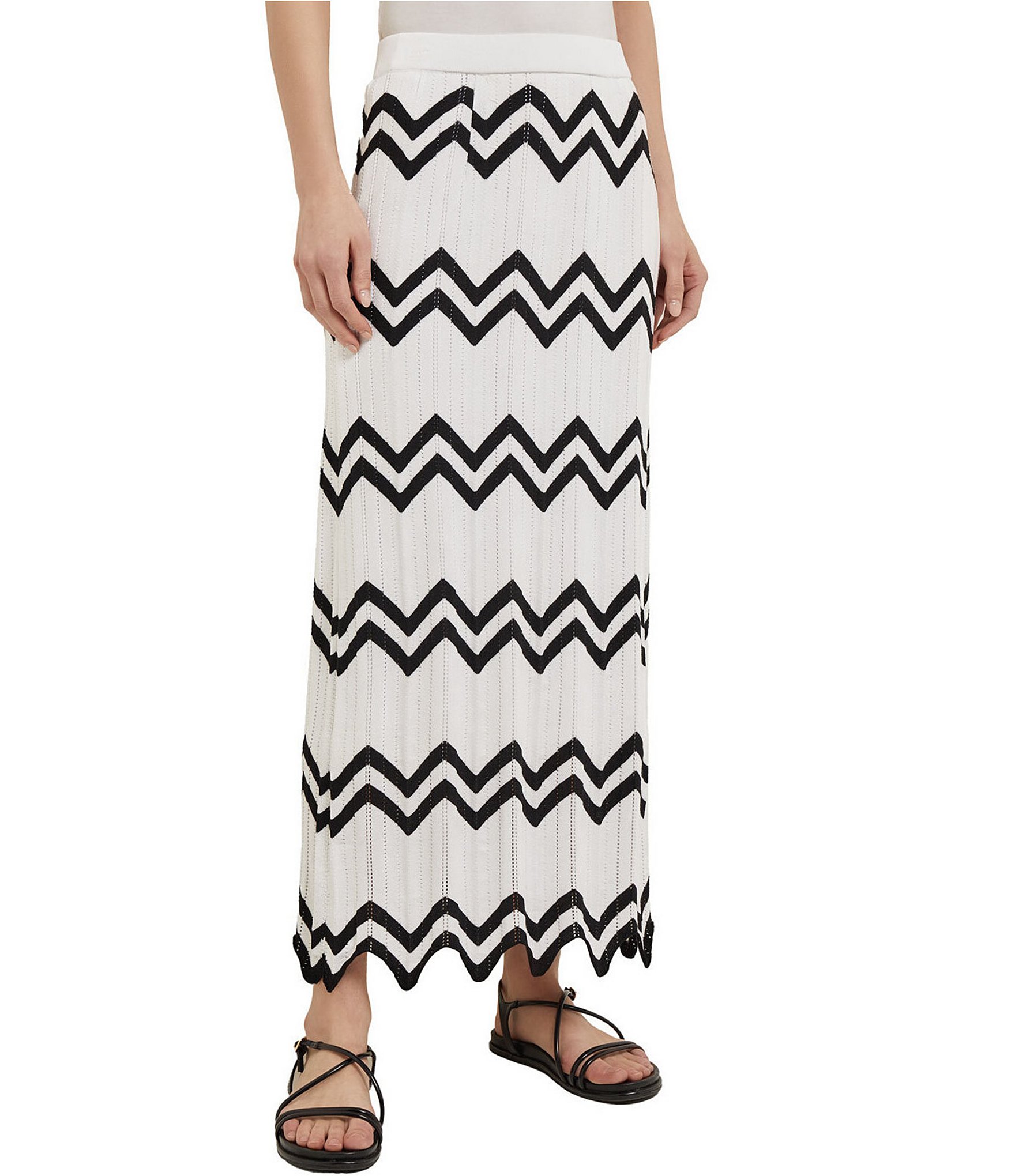 MISOOK Knit Contrast Chevron Pattern Coordinating Maxi Pencil Skirt ...